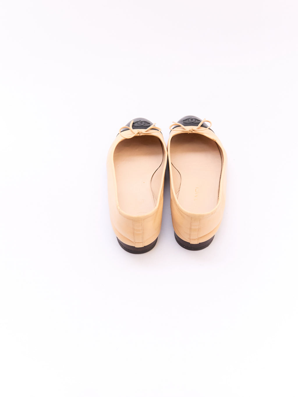 Chanel Beige and Black Cap Toe Flat Size 38.5
