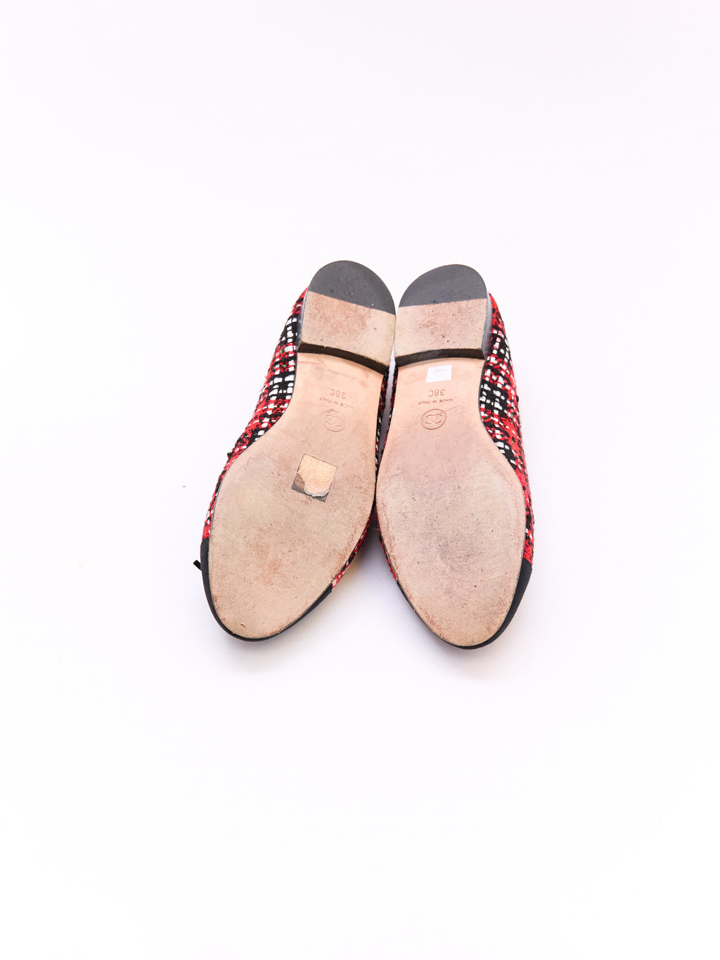 Chanel Red and Black Cap Toe Tweed Flat Size 38