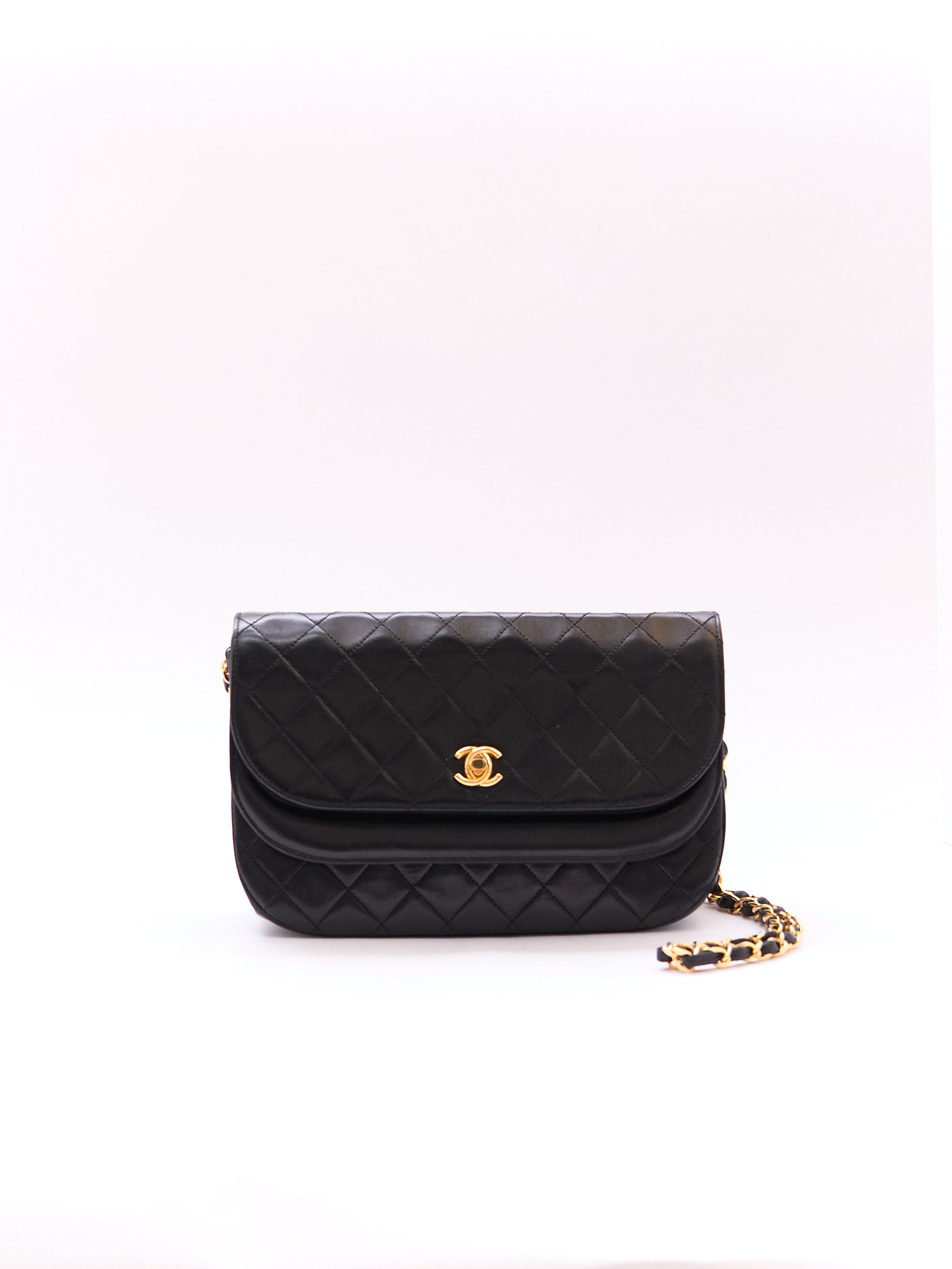 Chanel Black Double Flap Half Moon 24K Hardware