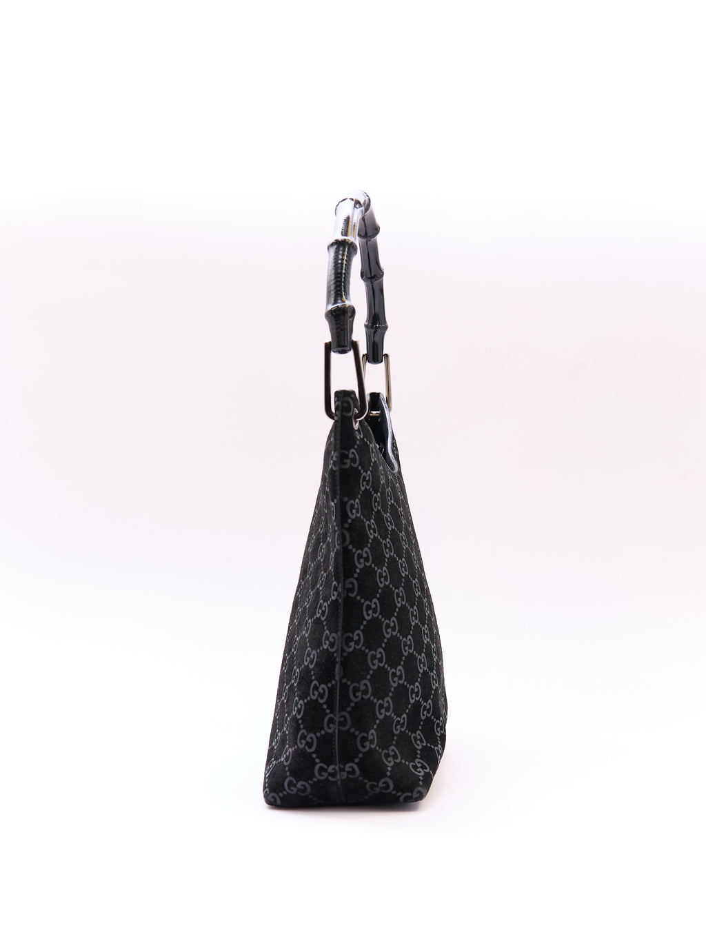 Gucci Black Bamboo Handle Monogram Bag