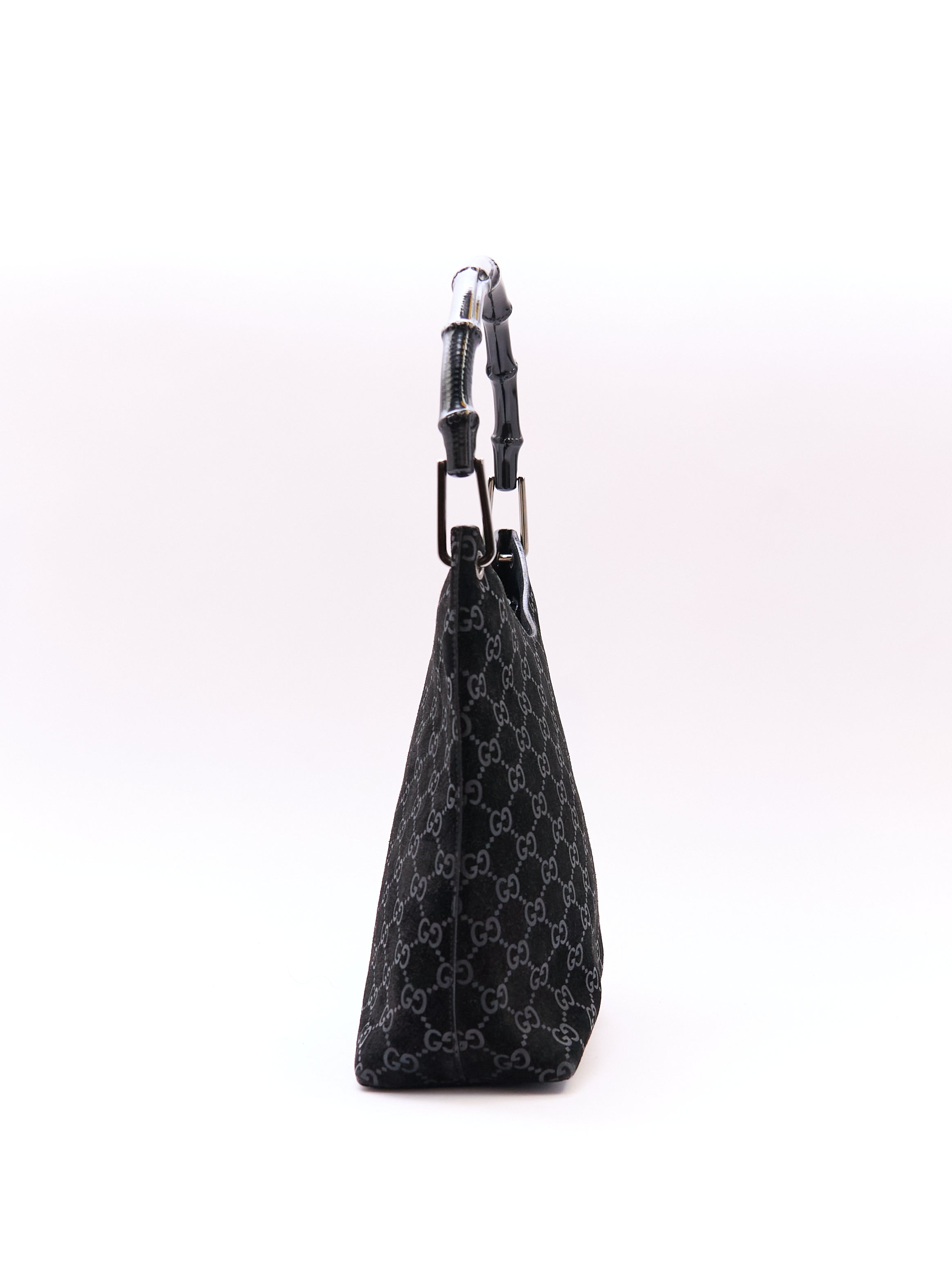 Gucci Black Bamboo Handle Monogram Bag