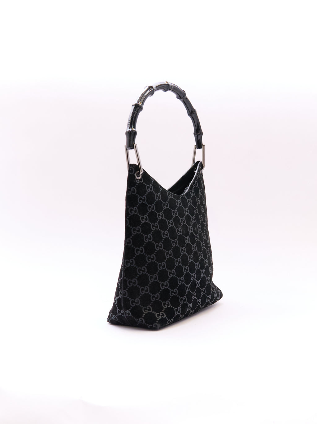 Gucci Black Bamboo Handle Monogram Bag