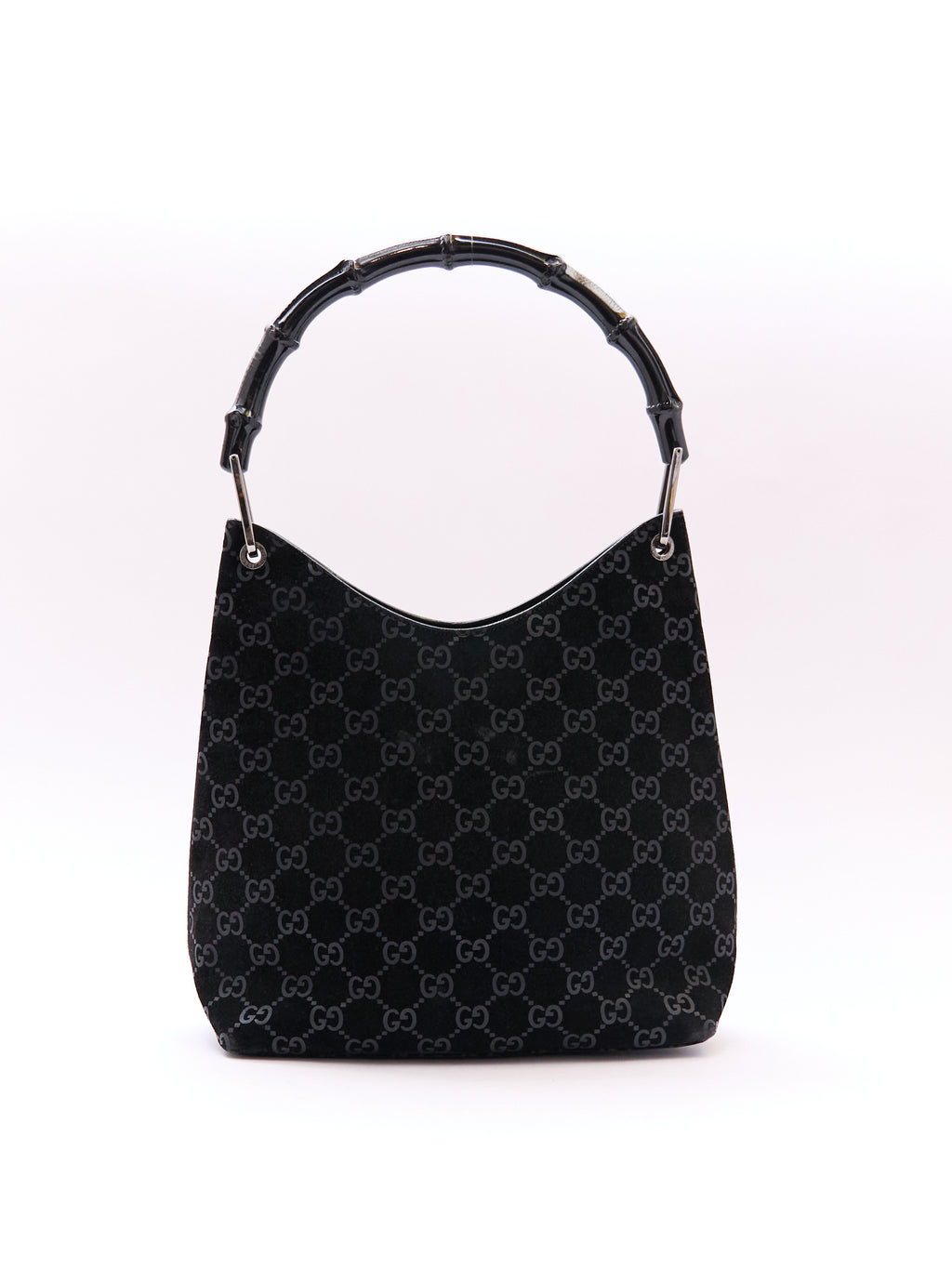 Gucci Black Bamboo Handle Monogram Bag