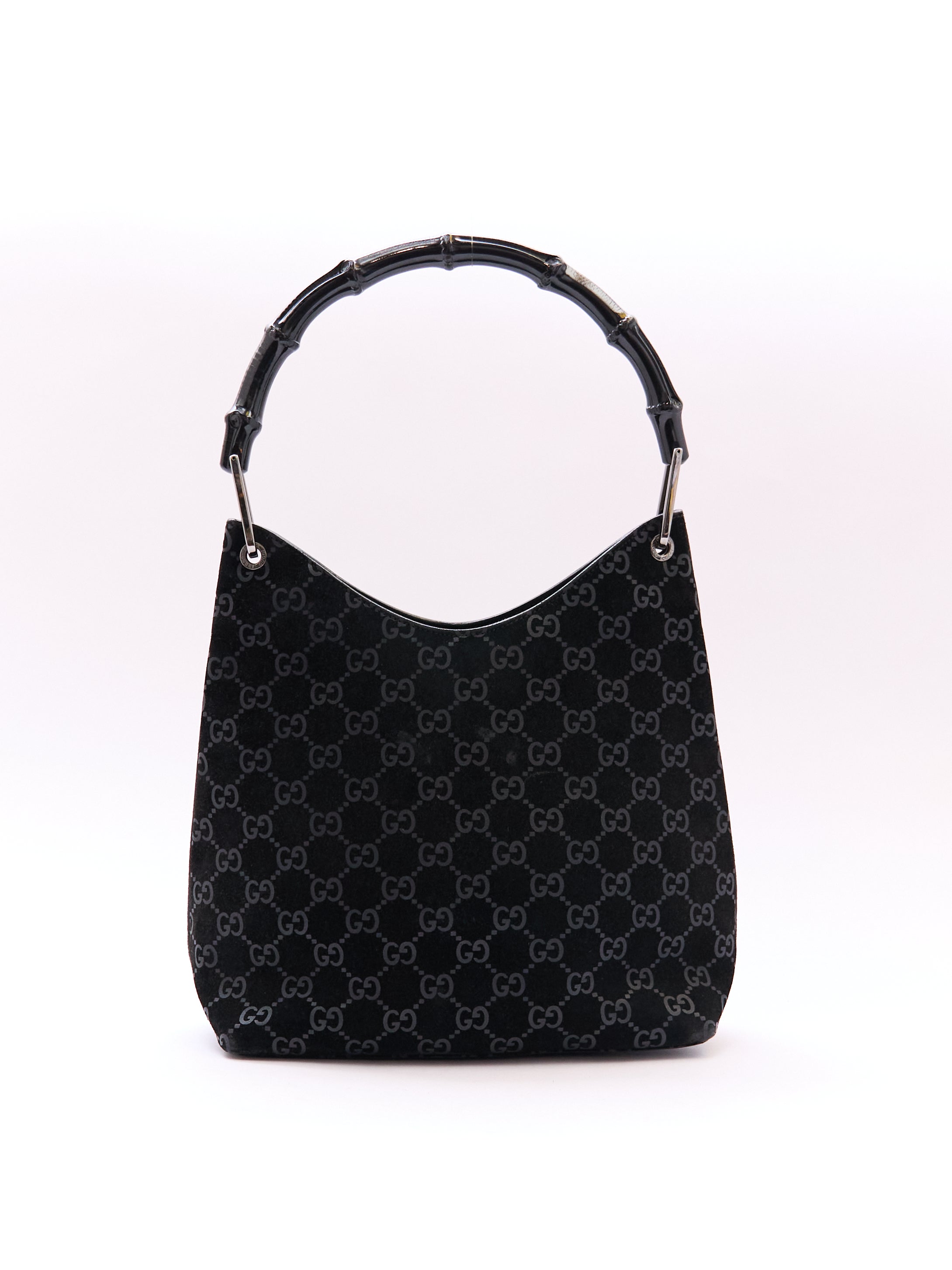 Gucci Black Bamboo Handle Monogram Bag