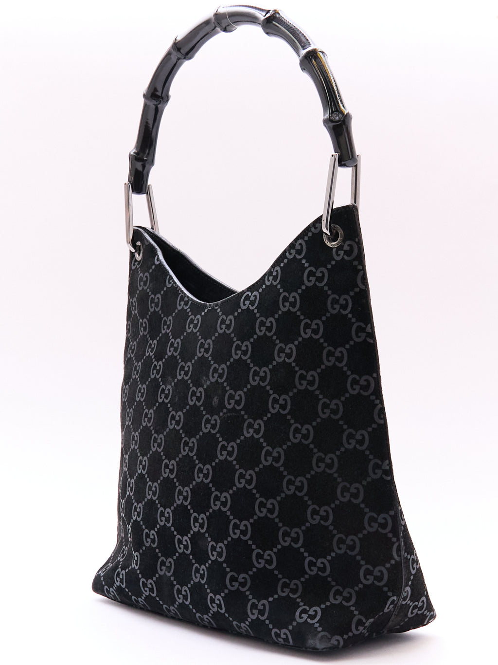Gucci Black Bamboo Handle Monogram Bag
