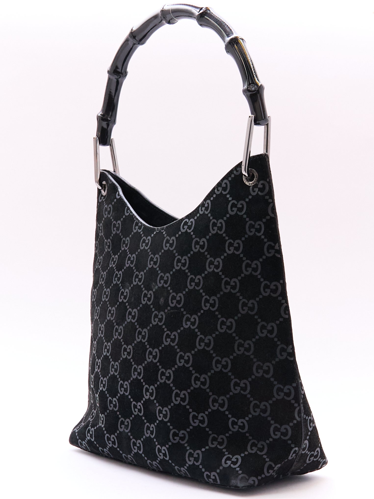 Gucci Black Bamboo Handle Monogram Bag