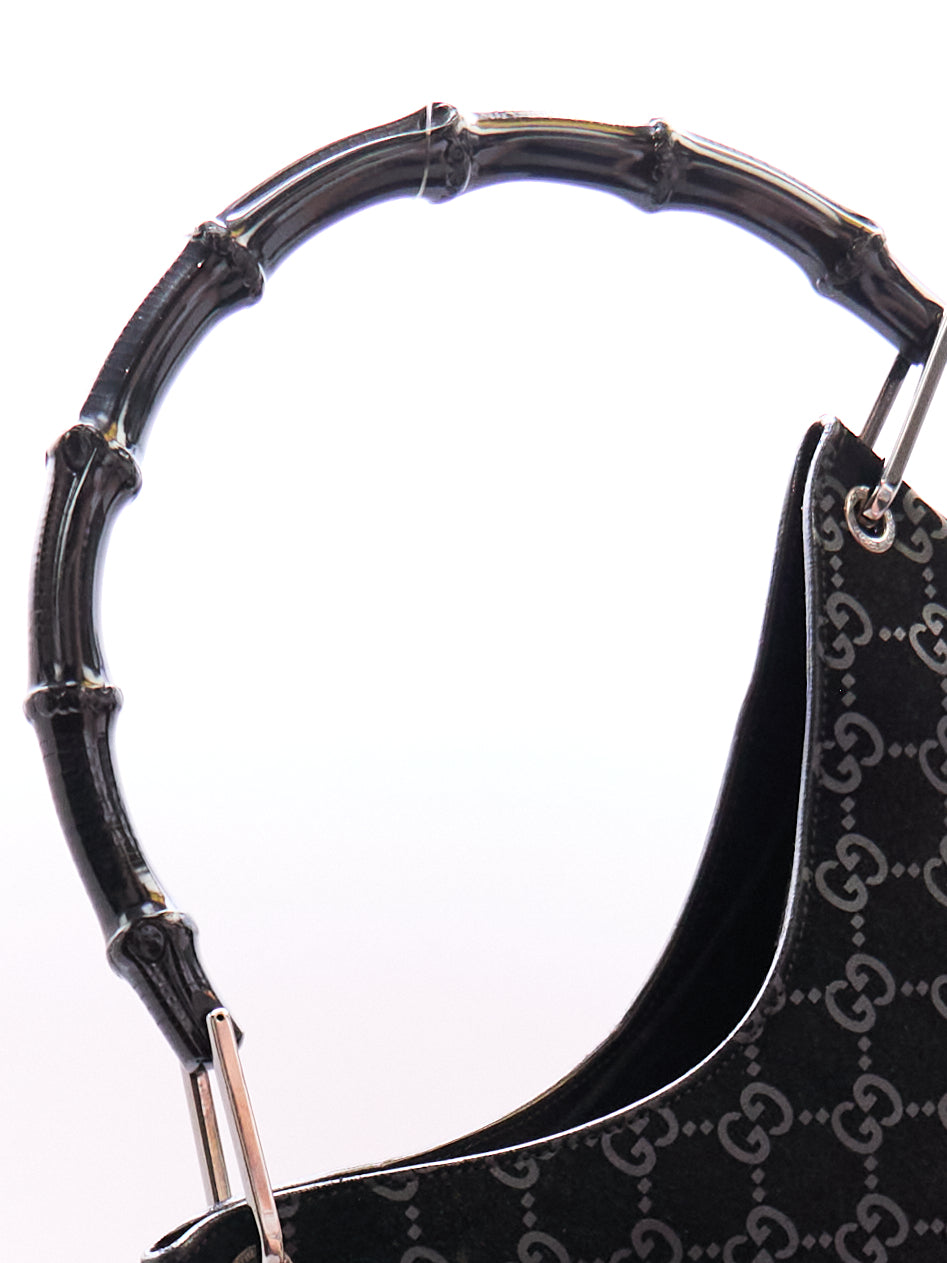 Gucci Black Bamboo Handle Monogram Bag