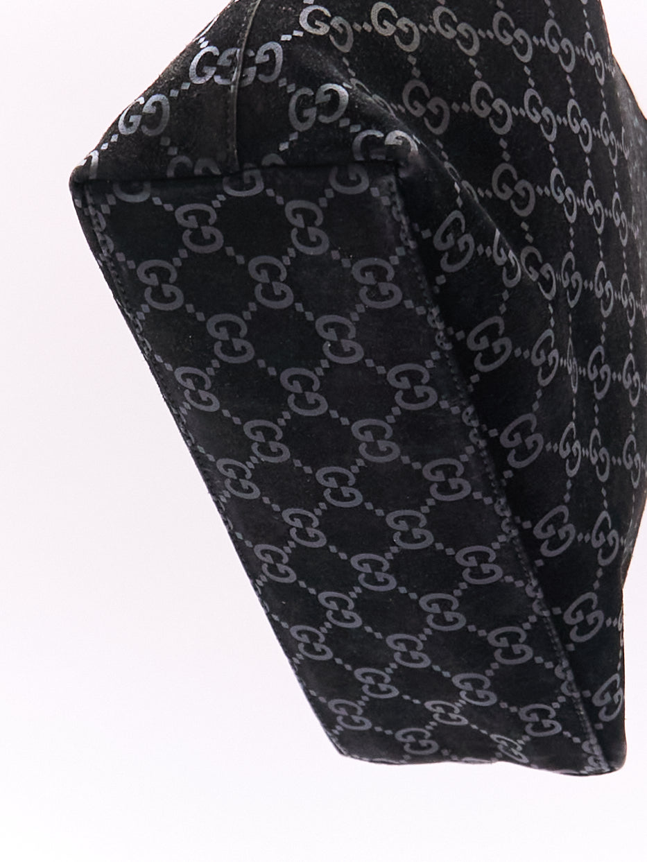 Gucci Black Bamboo Handle Monogram Bag