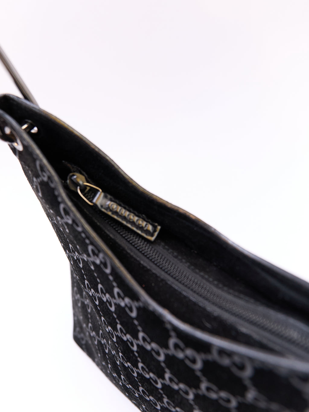 Gucci Black Bamboo Handle Monogram Bag