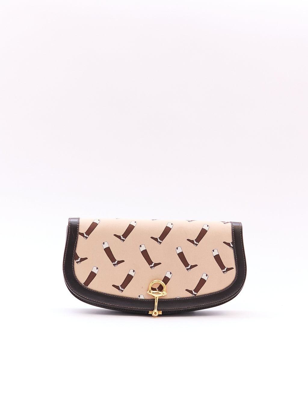 Gucci Brown Boot Printed Horsebit Leather Clutch Bag