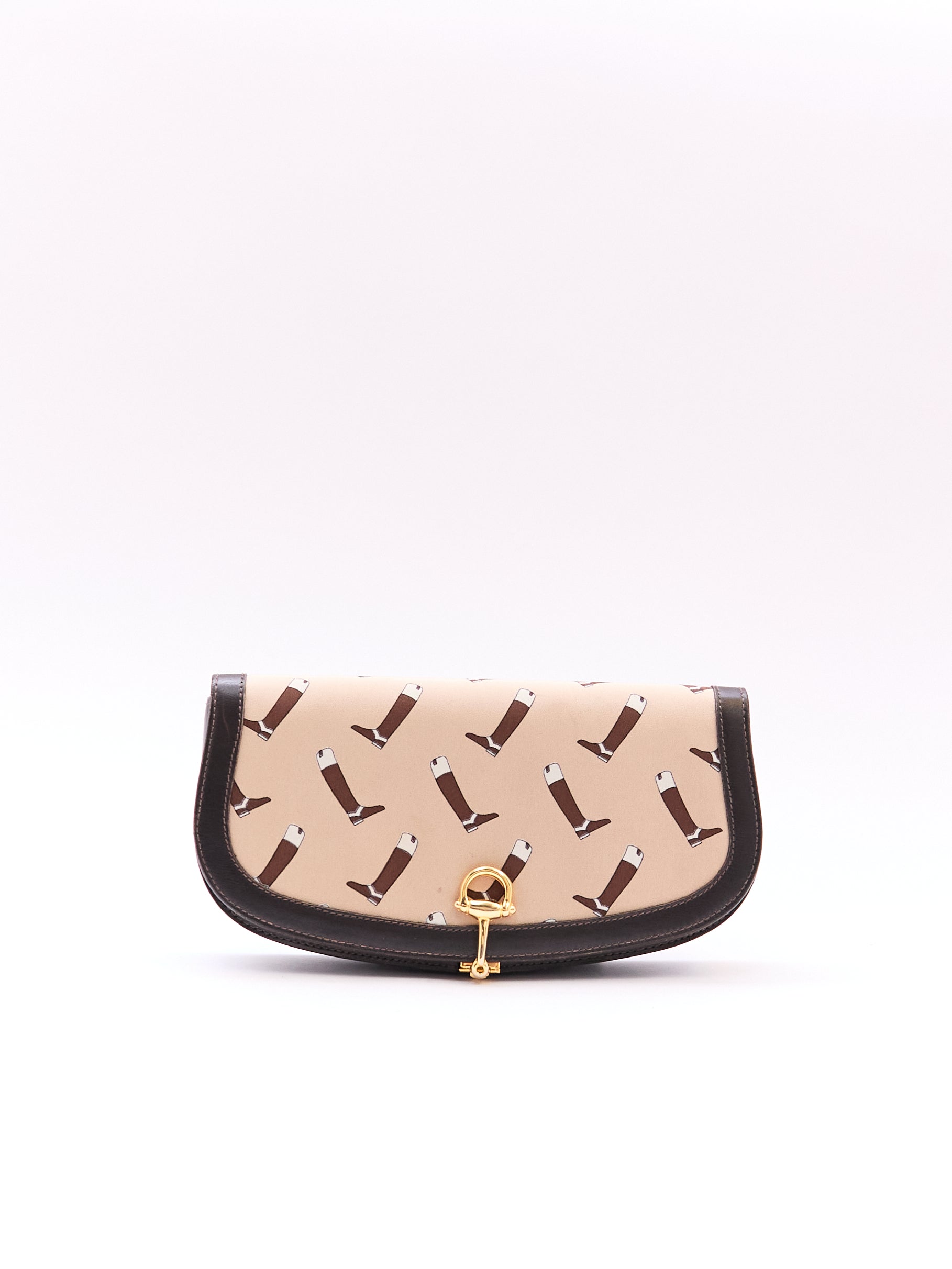 Gucci Brown Boot Printed Horsebit Leather Clutch Bag