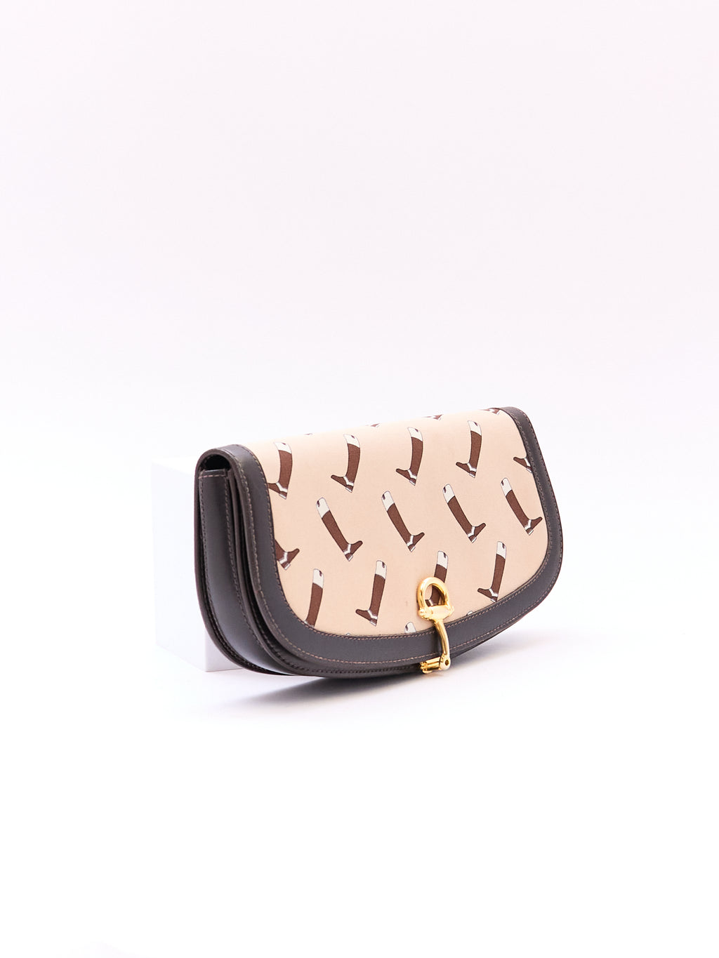 Gucci Brown Boot Printed Horsebit Leather Clutch Bag