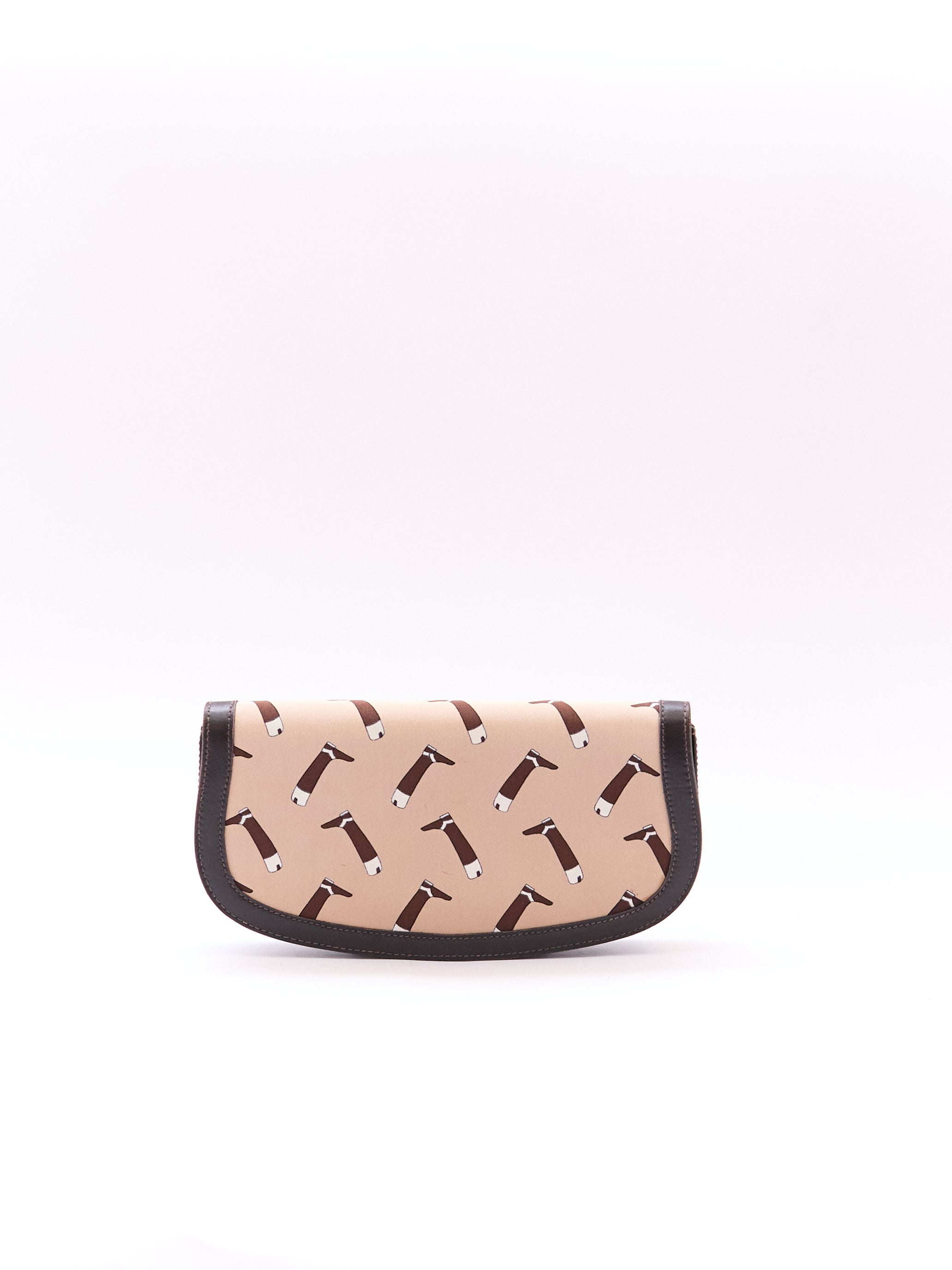 Gucci Brown Boot Printed Horsebit Leather Clutch Bag