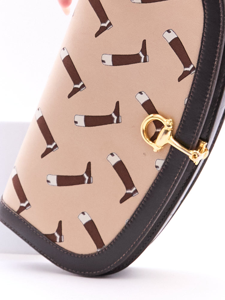 Gucci Brown Boot Printed Horsebit Leather Clutch Bag