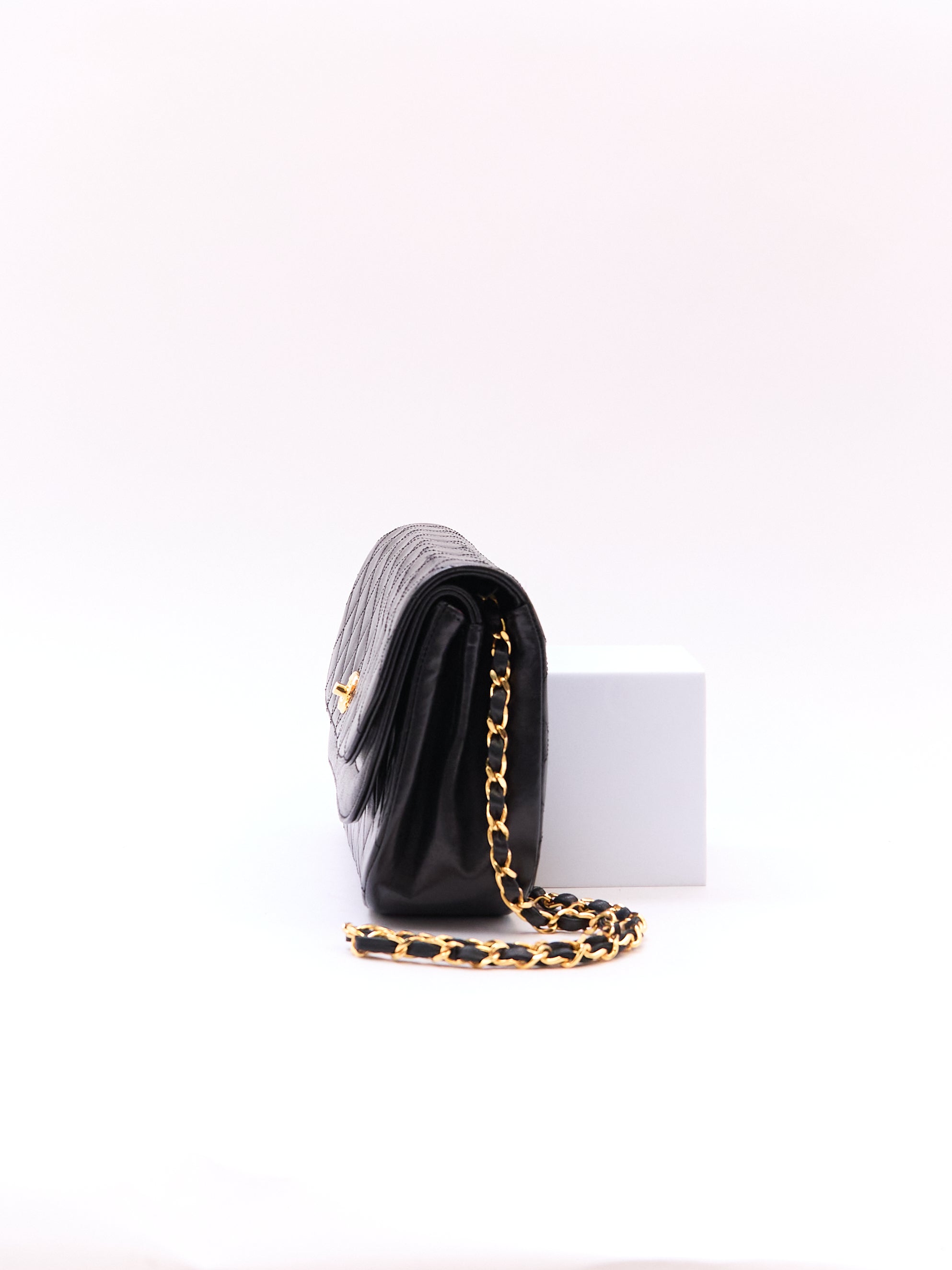 Chanel Black Double Flap Half Moon 24K Hardware