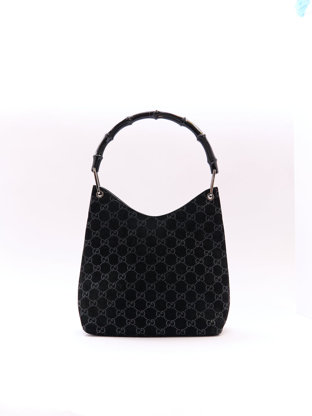 Gucci Black Bamboo Handle Monogram Bag