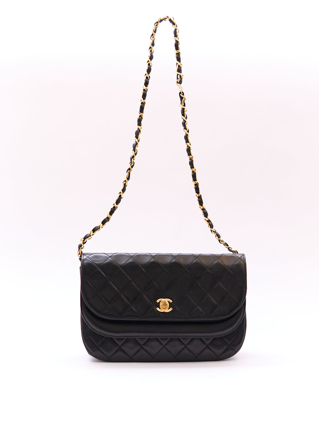 Chanel Black Double Flap Half Moon 24K Hardware