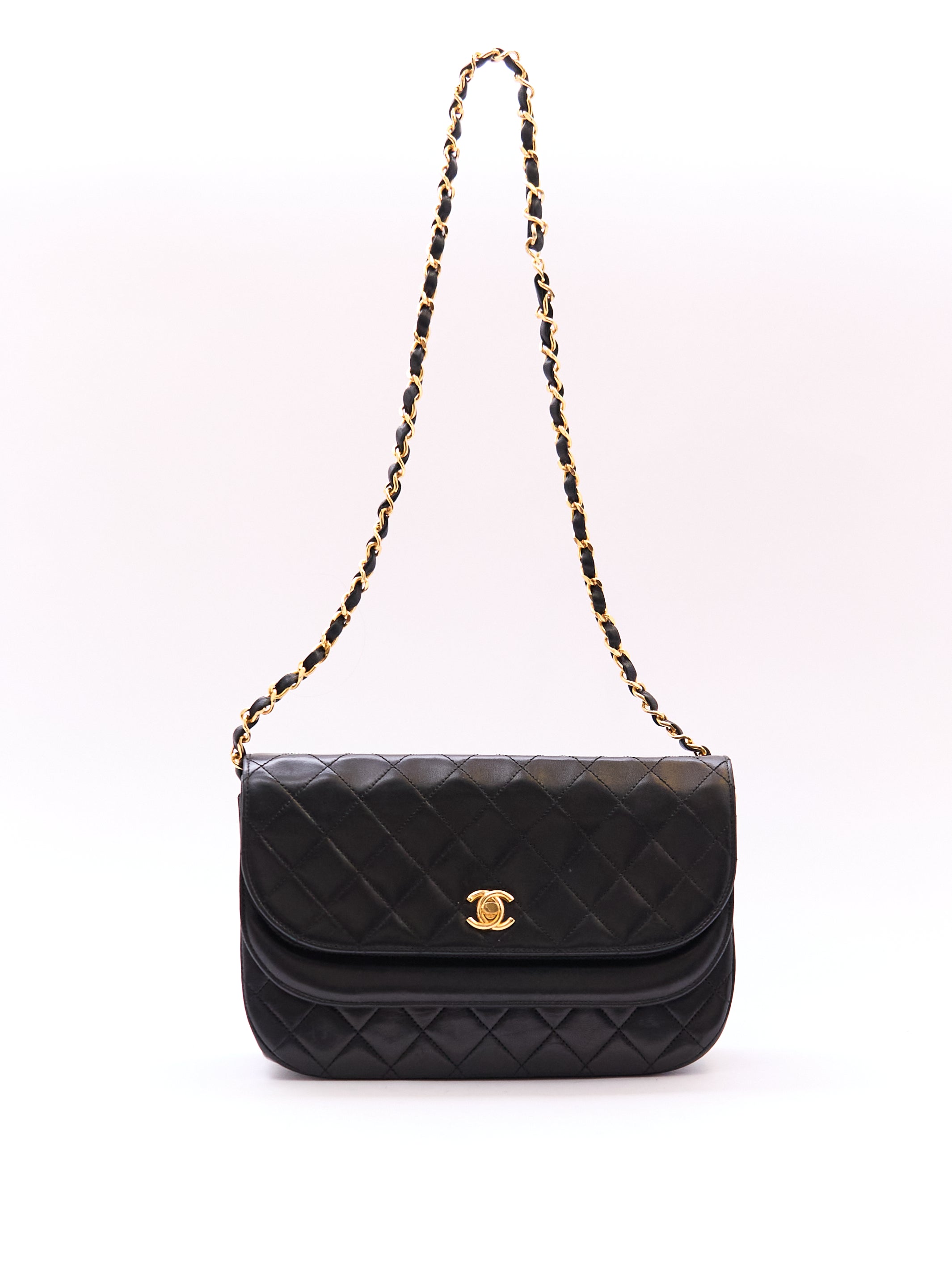 Chanel Black Double Flap Half Moon 24K Hardware