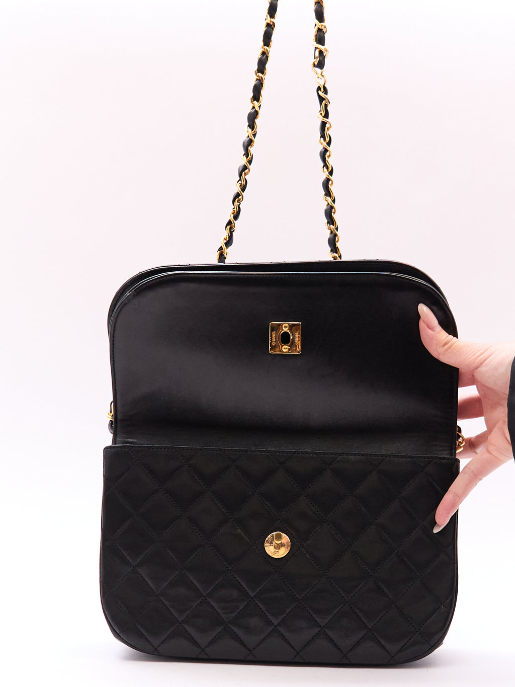 Chanel Black Double Flap Half Moon 24K Hardware