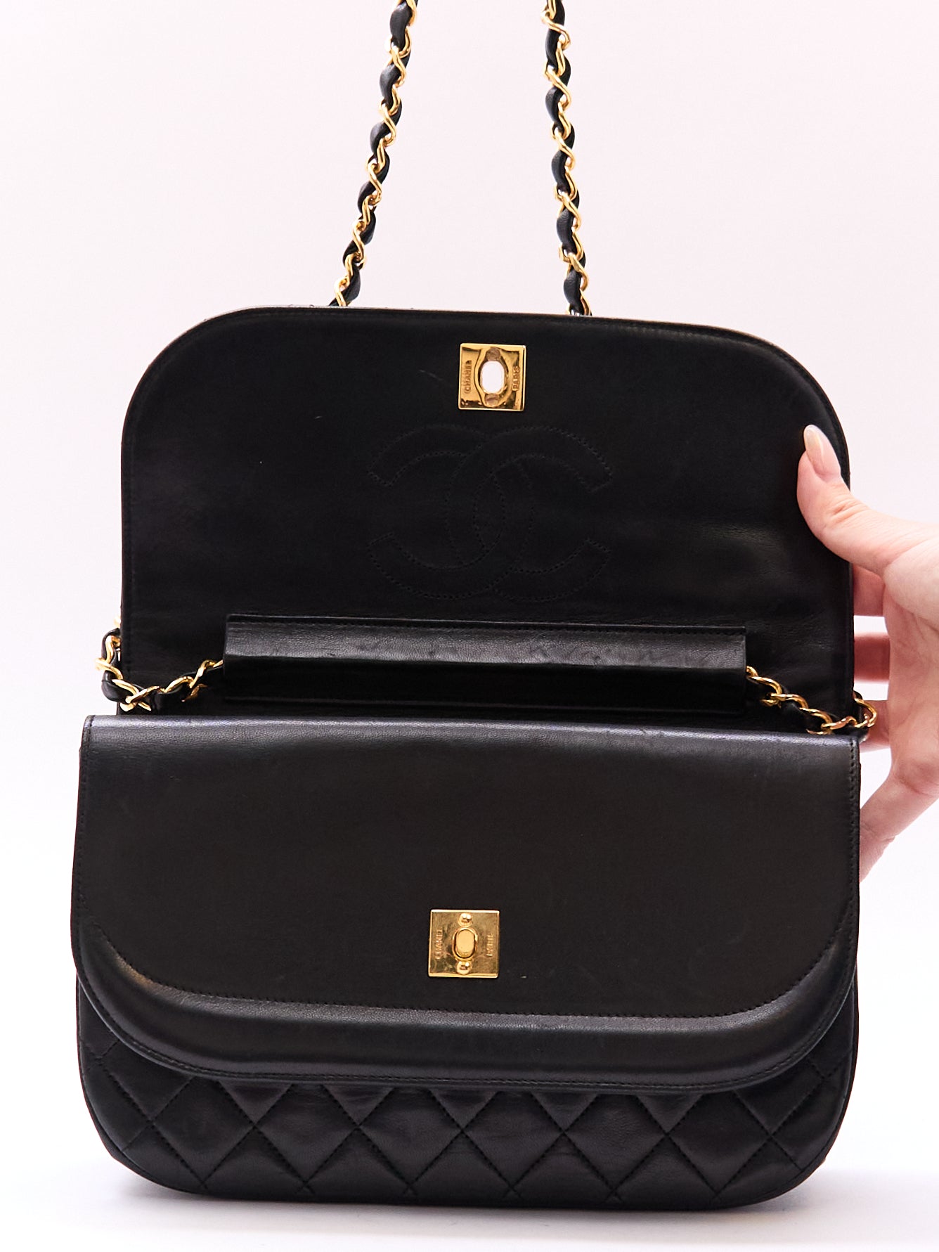 Chanel Black Double Flap Half Moon 24K Hardware