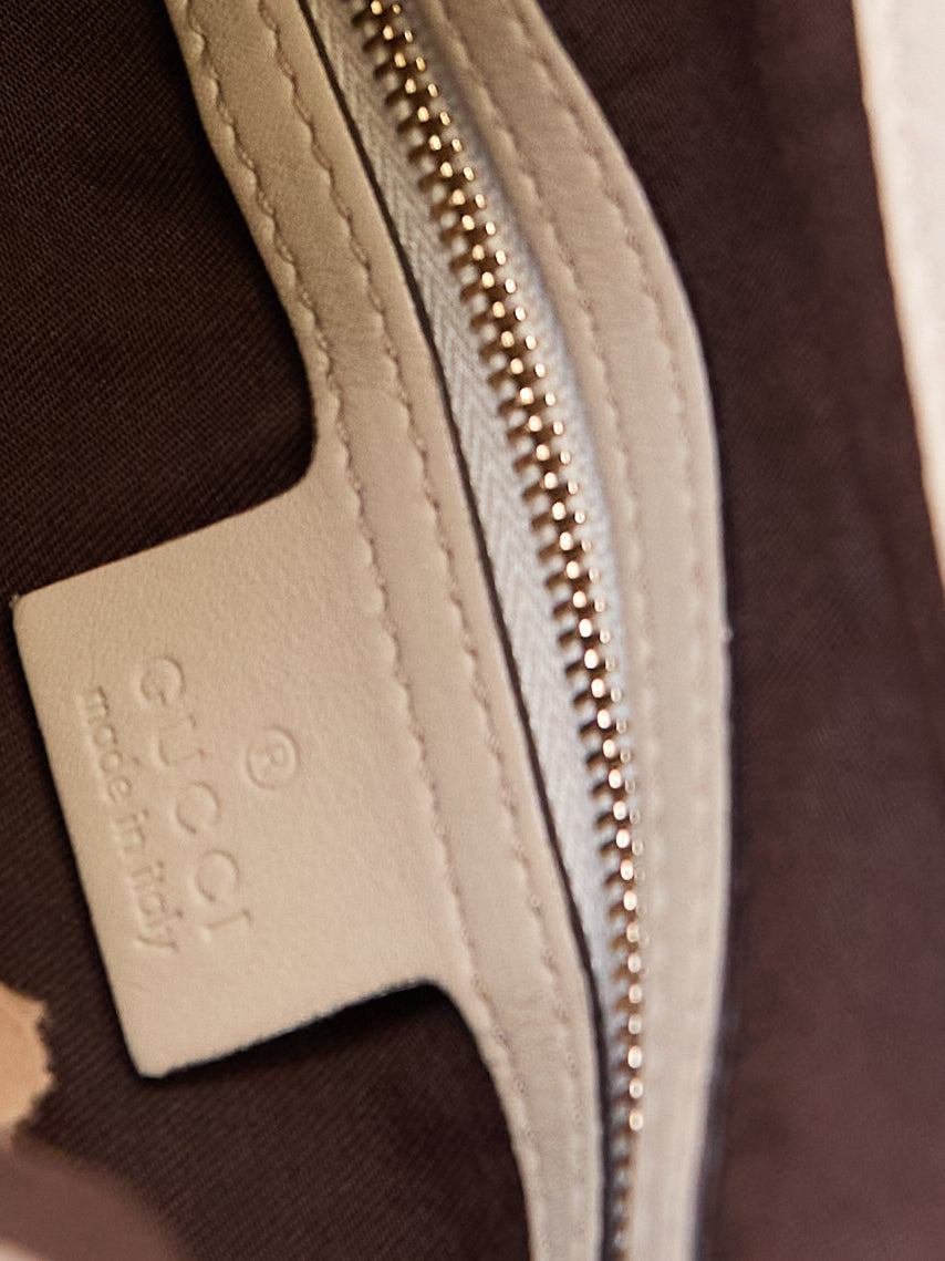 00's Gucci Indy Bamboo Beige GG Canvas Sholder Bag