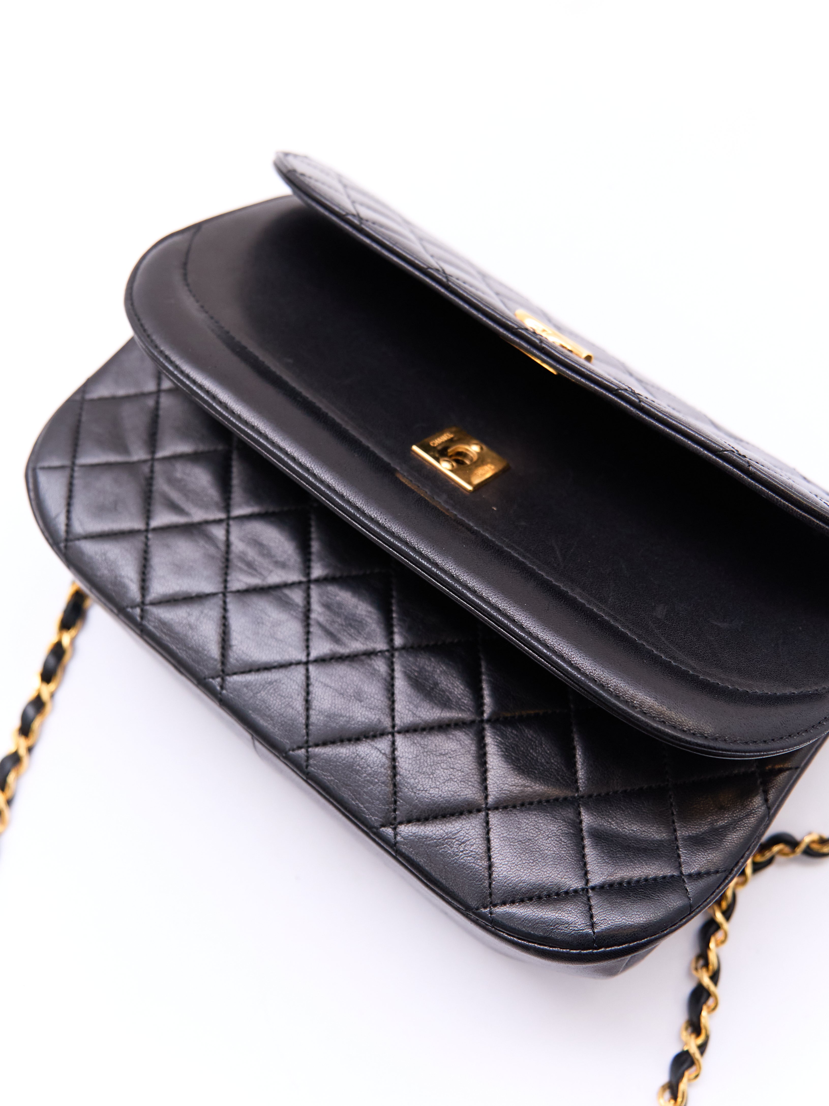 Chanel Black Double Flap Half Moon 24K Hardware