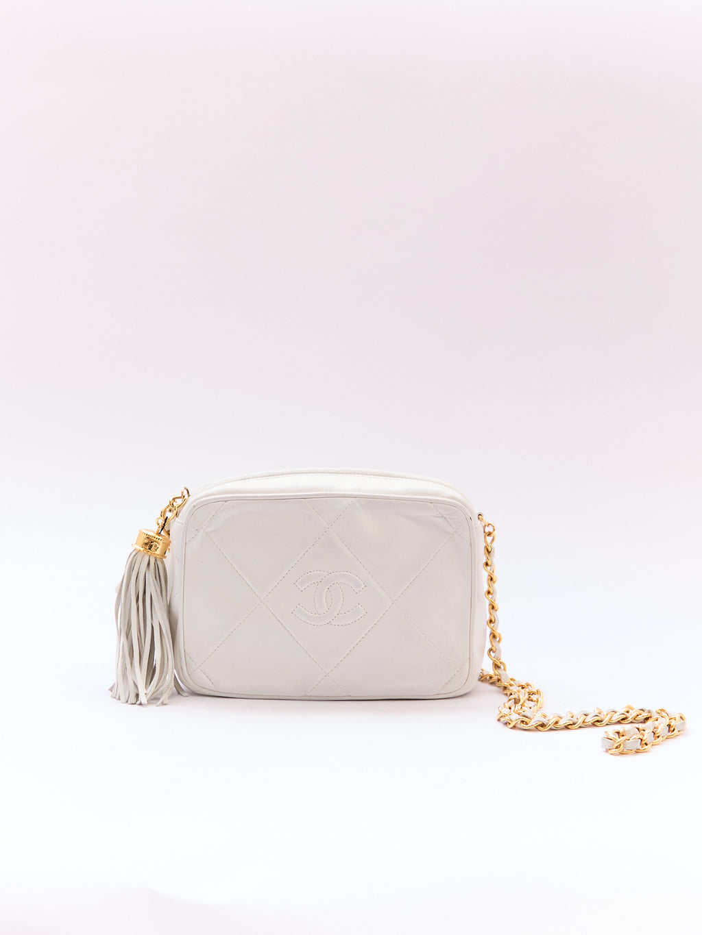 90's Chanel White Lambskin CC Camera Bag