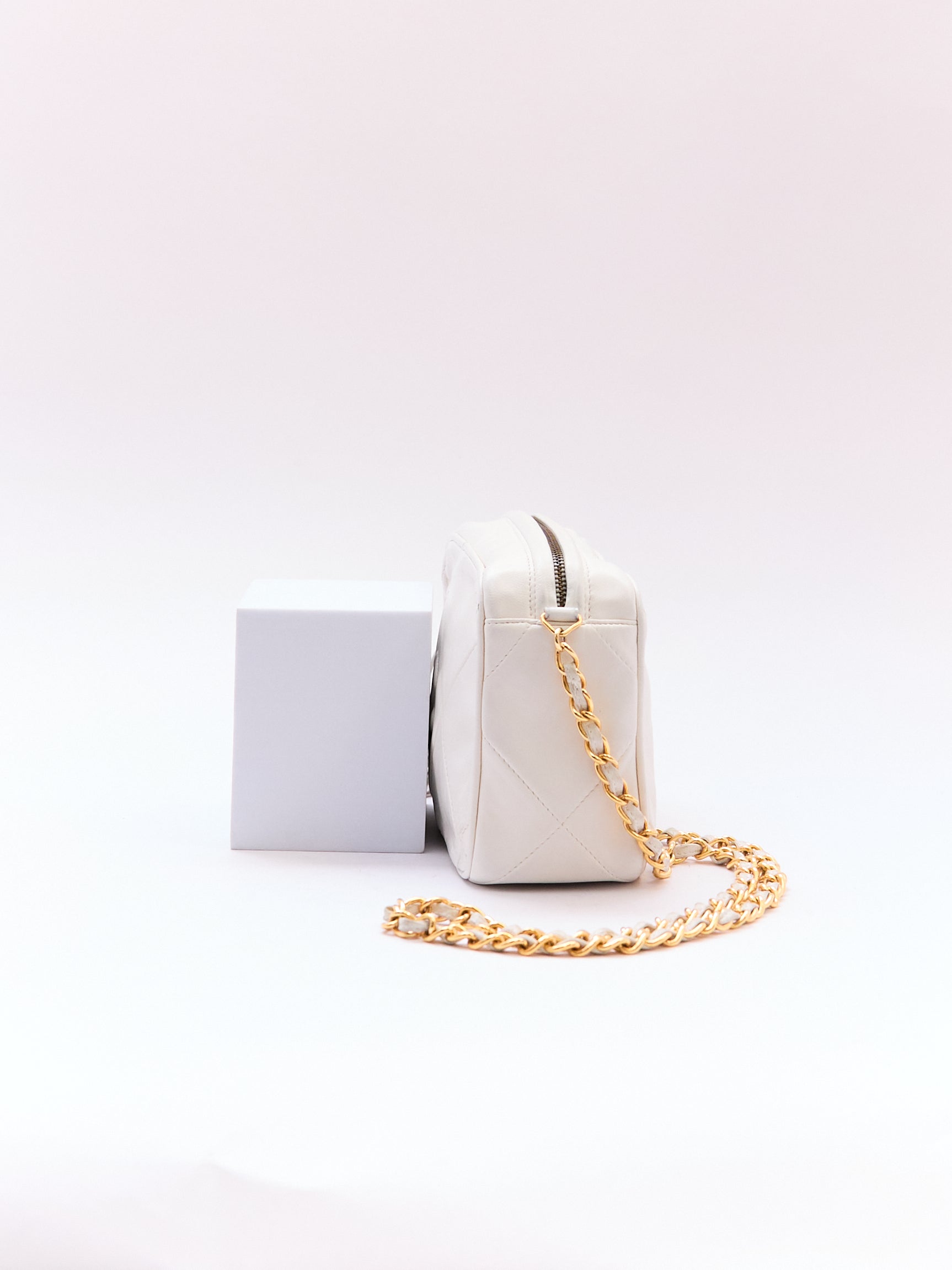 90's Chanel White Lambskin CC Camera Bag