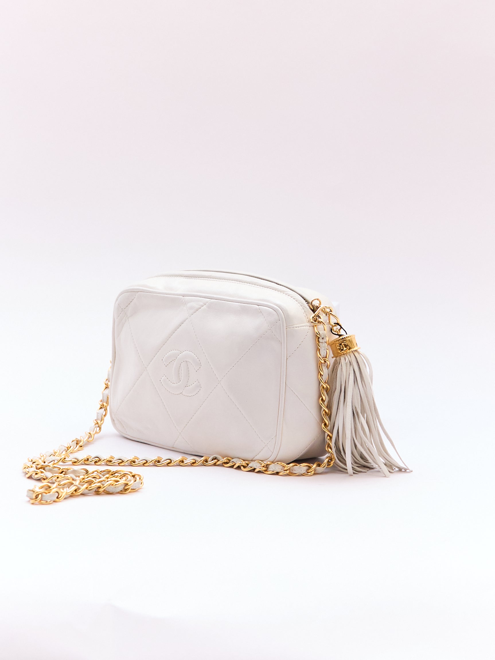 90's Chanel White Lambskin CC Camera Bag