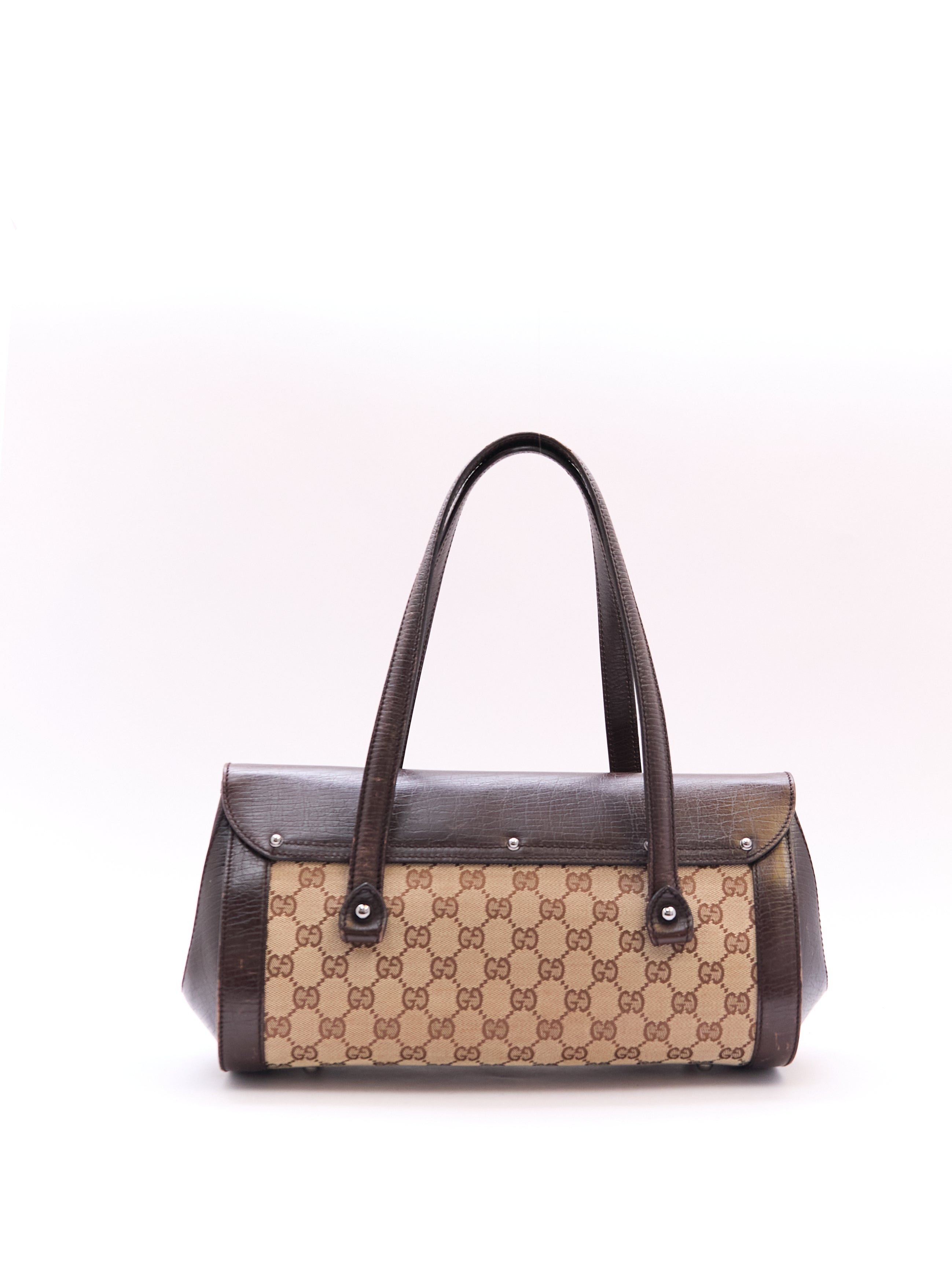 00's Gucci Bullet Bamboo Brown GG Canvas Handbag