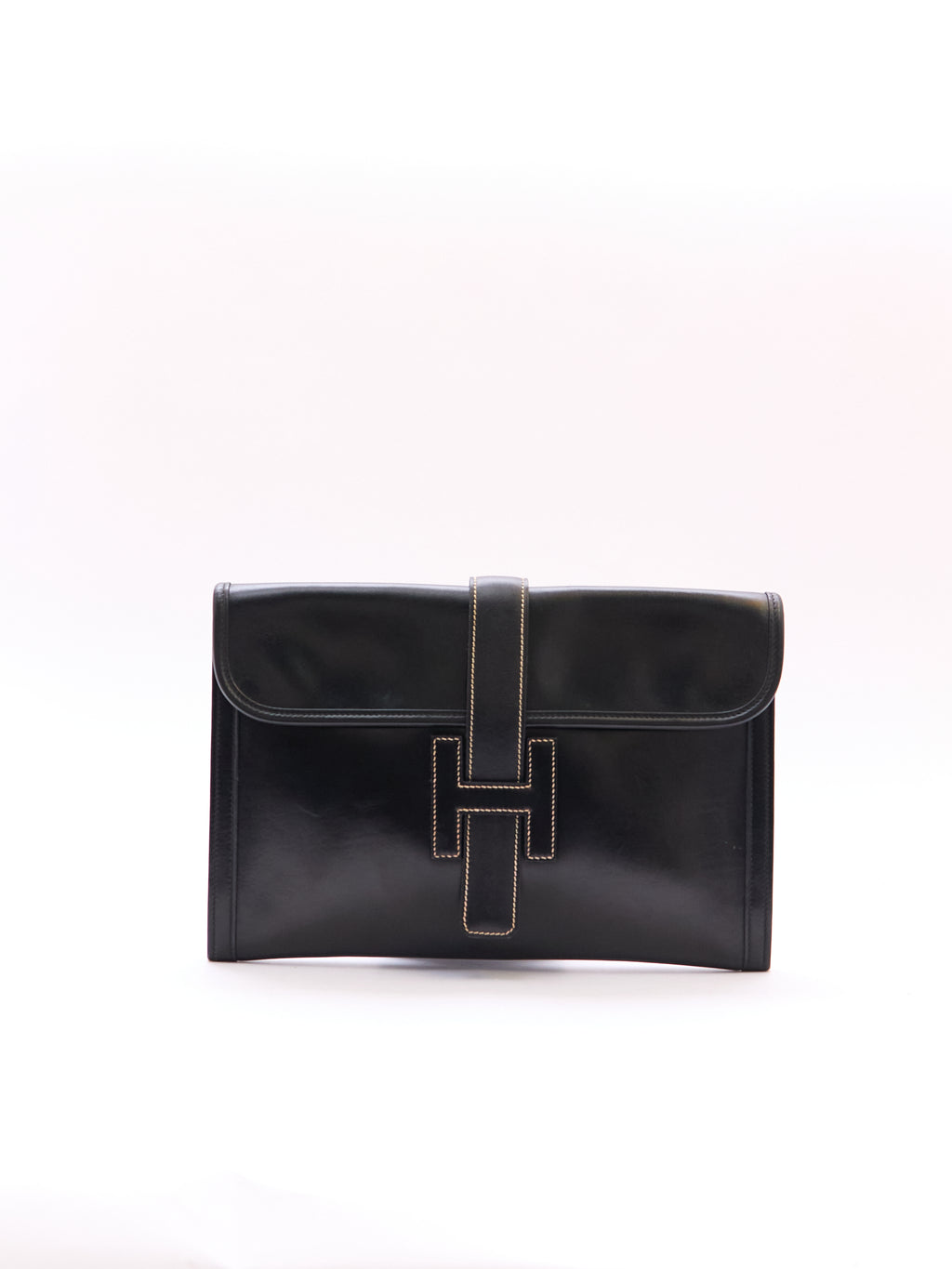 Hermes Black Leather Envelope Clutch