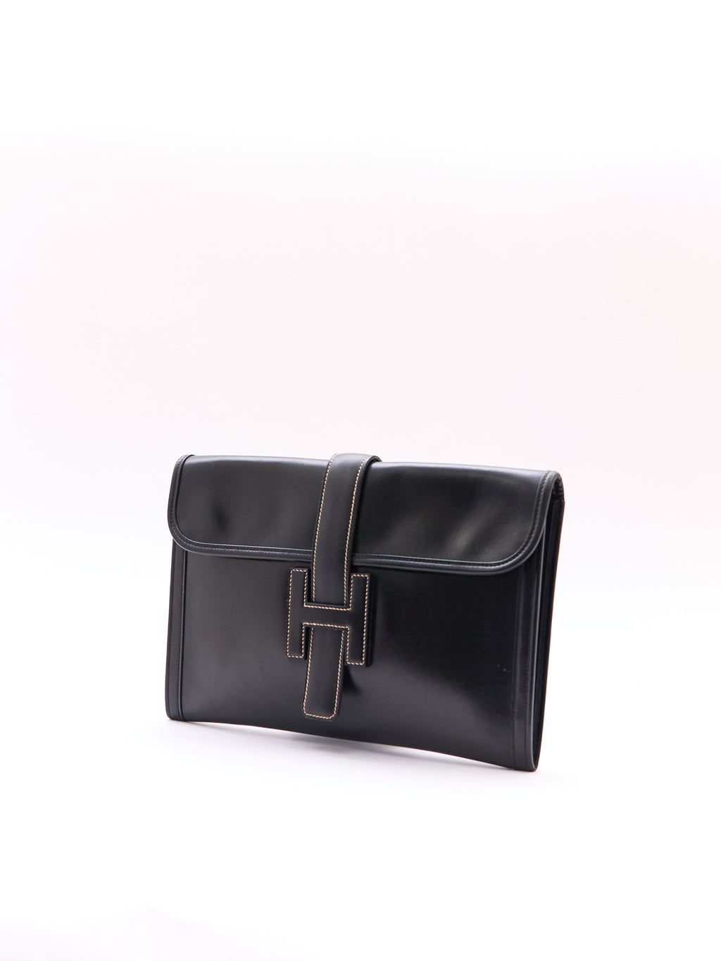 Hermes Black Leather Envelope Clutch