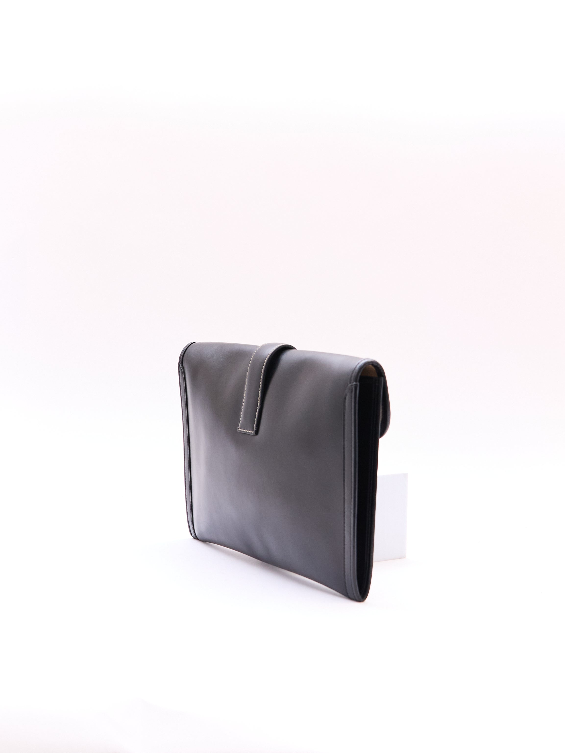 Hermes Black Leather Envelope Clutch
