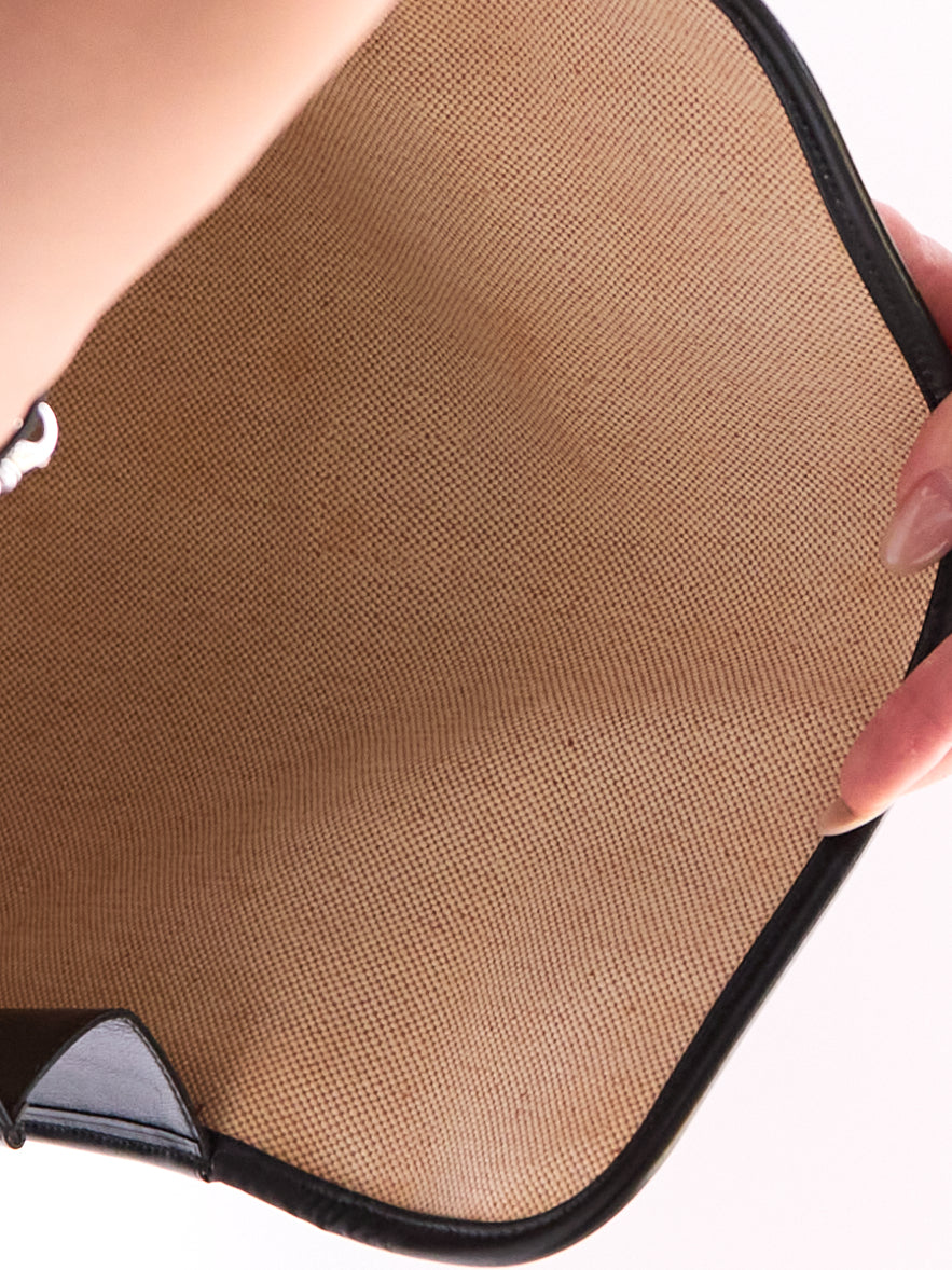 Hermes Black Leather Envelope Clutch