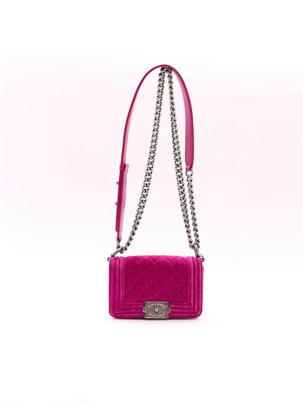 Chanel Pink Velvet Mini Boy Bag