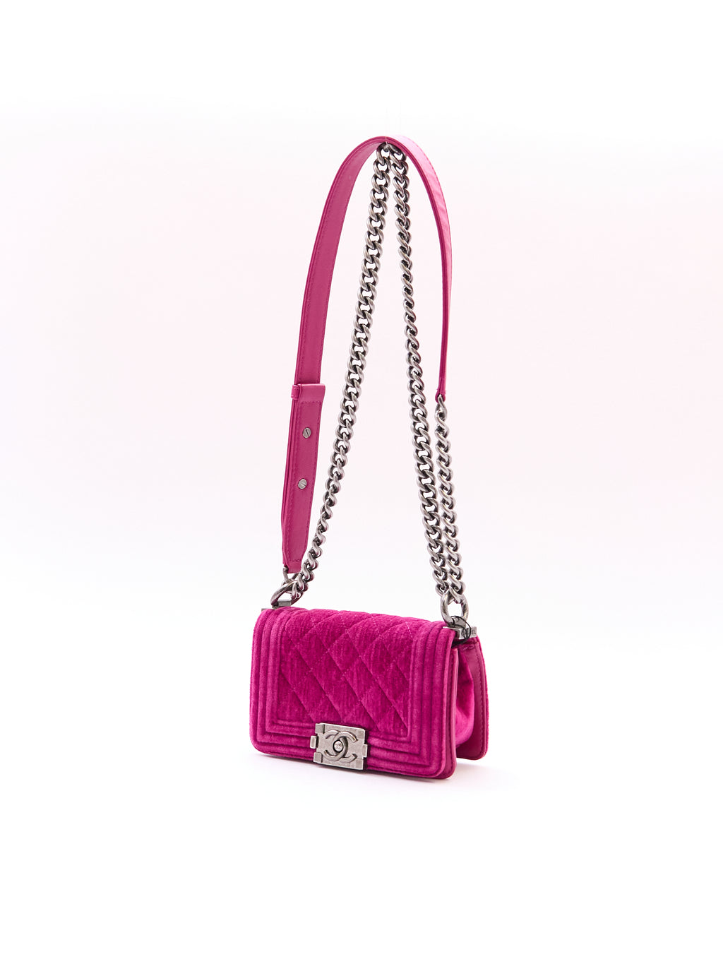Chanel Pink Velvet Mini Boy Bag
