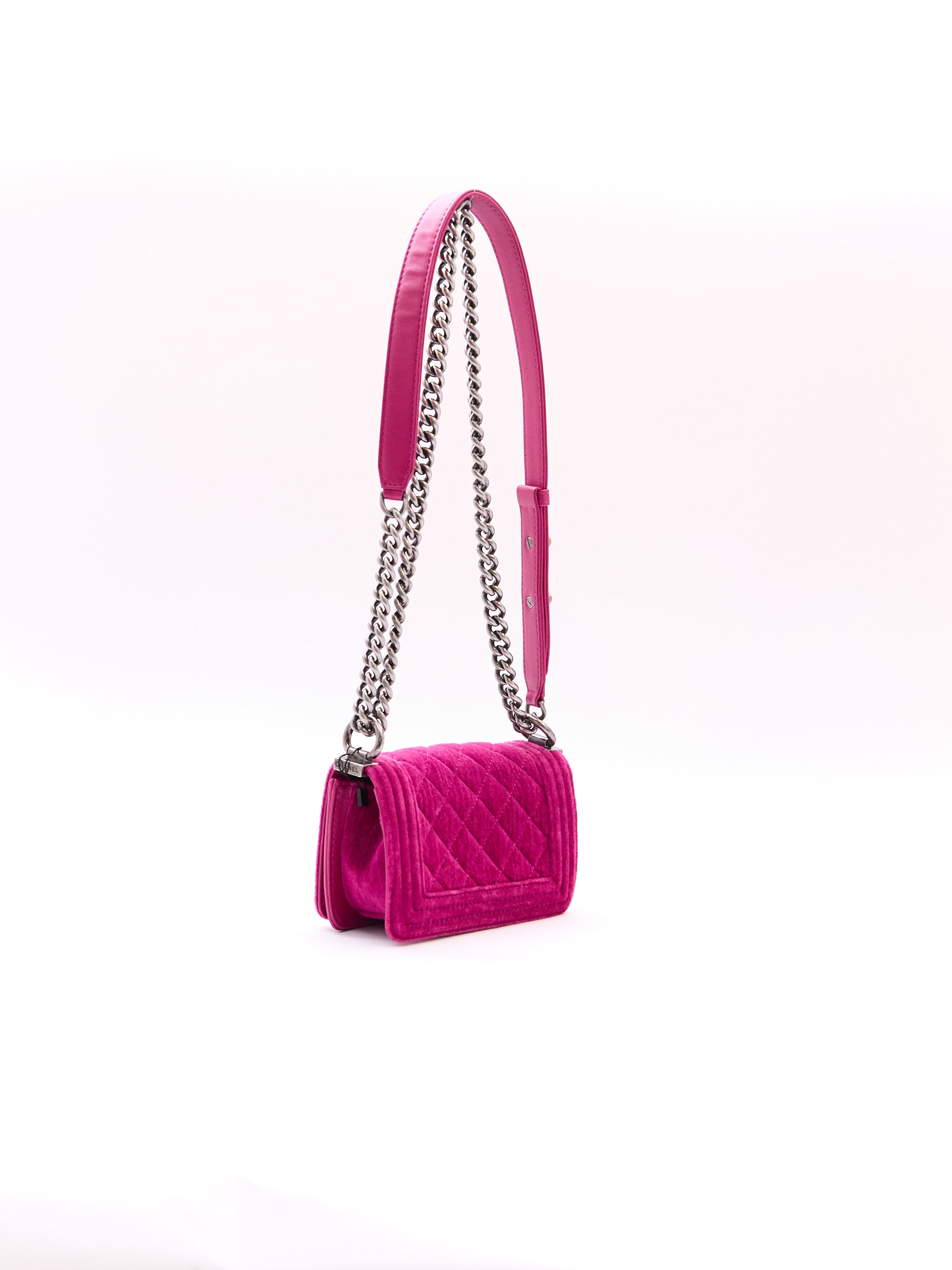 Chanel Pink Velvet Mini Boy Bag