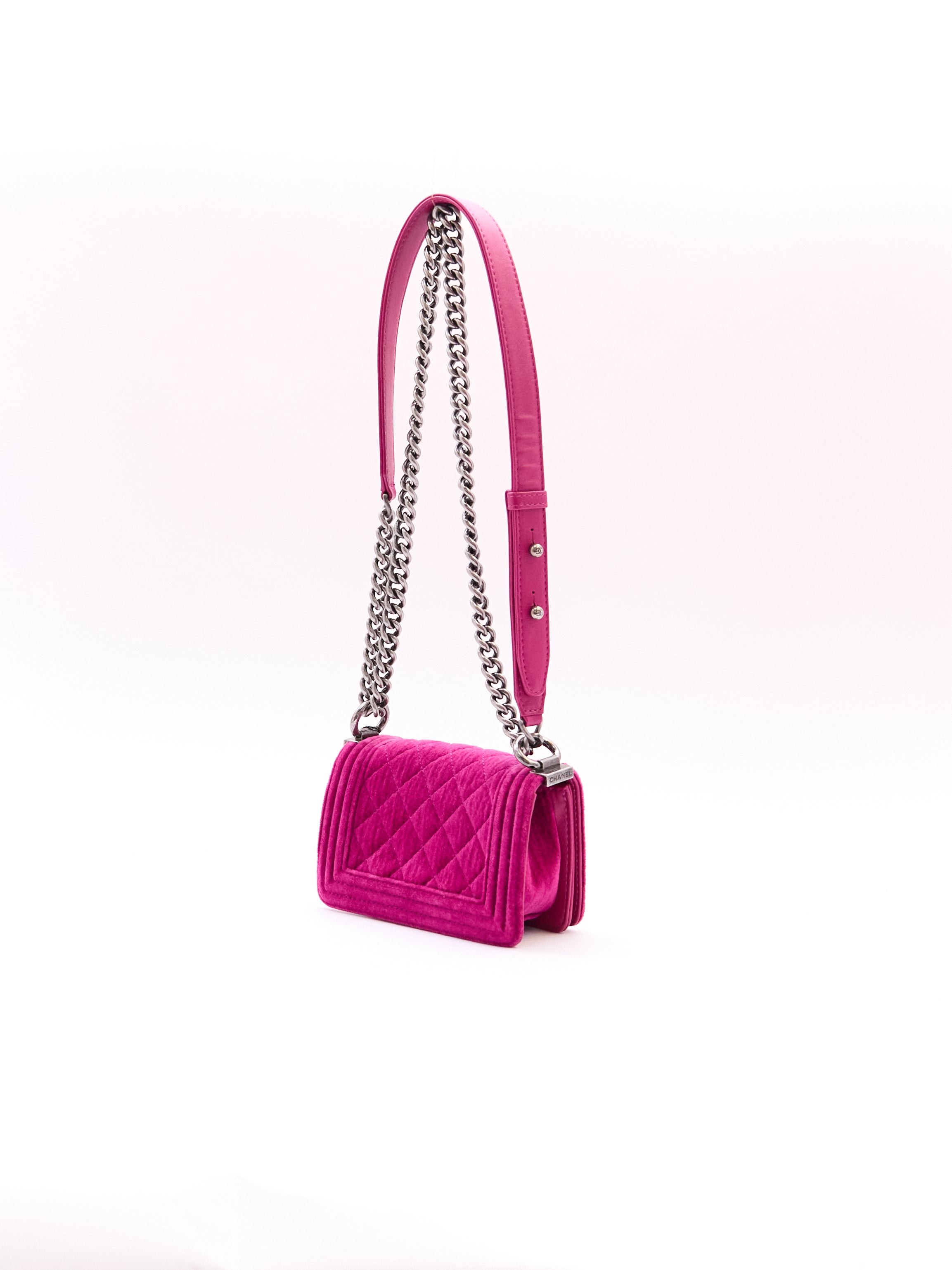 Chanel Pink Velvet Mini Boy Bag