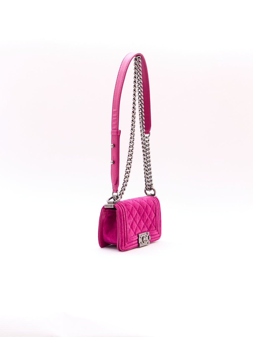 Chanel Pink Velvet Mini Boy Bag