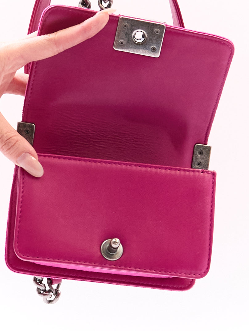 Chanel Pink Velvet Mini Boy Bag