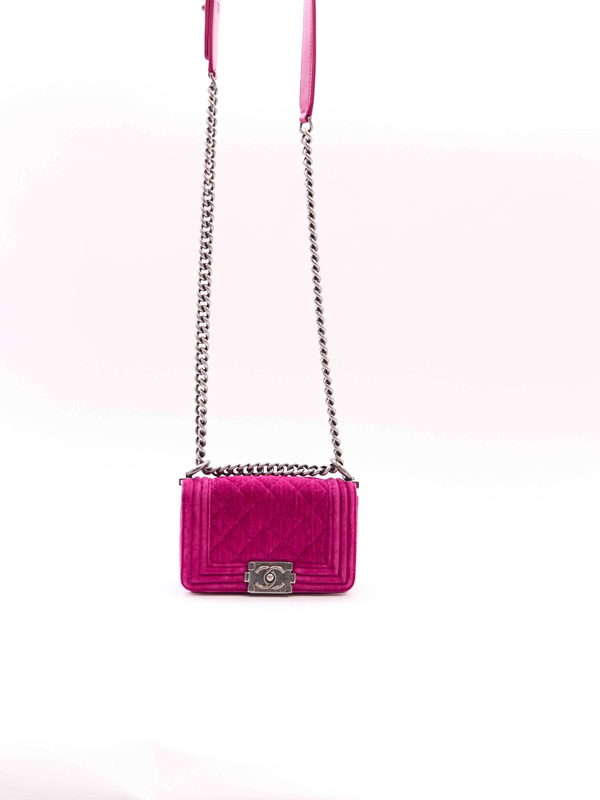 Chanel Pink Velvet Mini Boy Bag