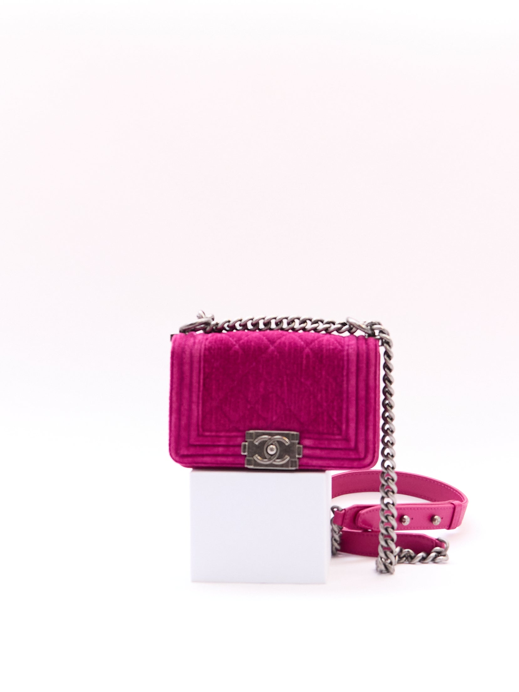 Chanel Pink Velvet Mini Boy Bag