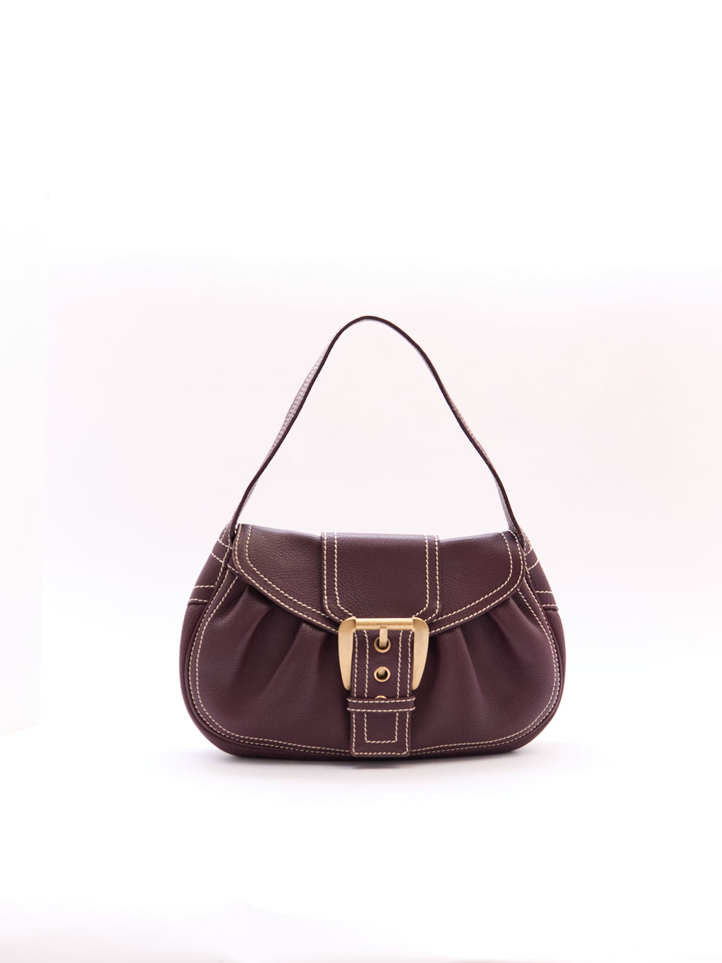 Celine Burgundy Buckle Leather Shoulder Bag