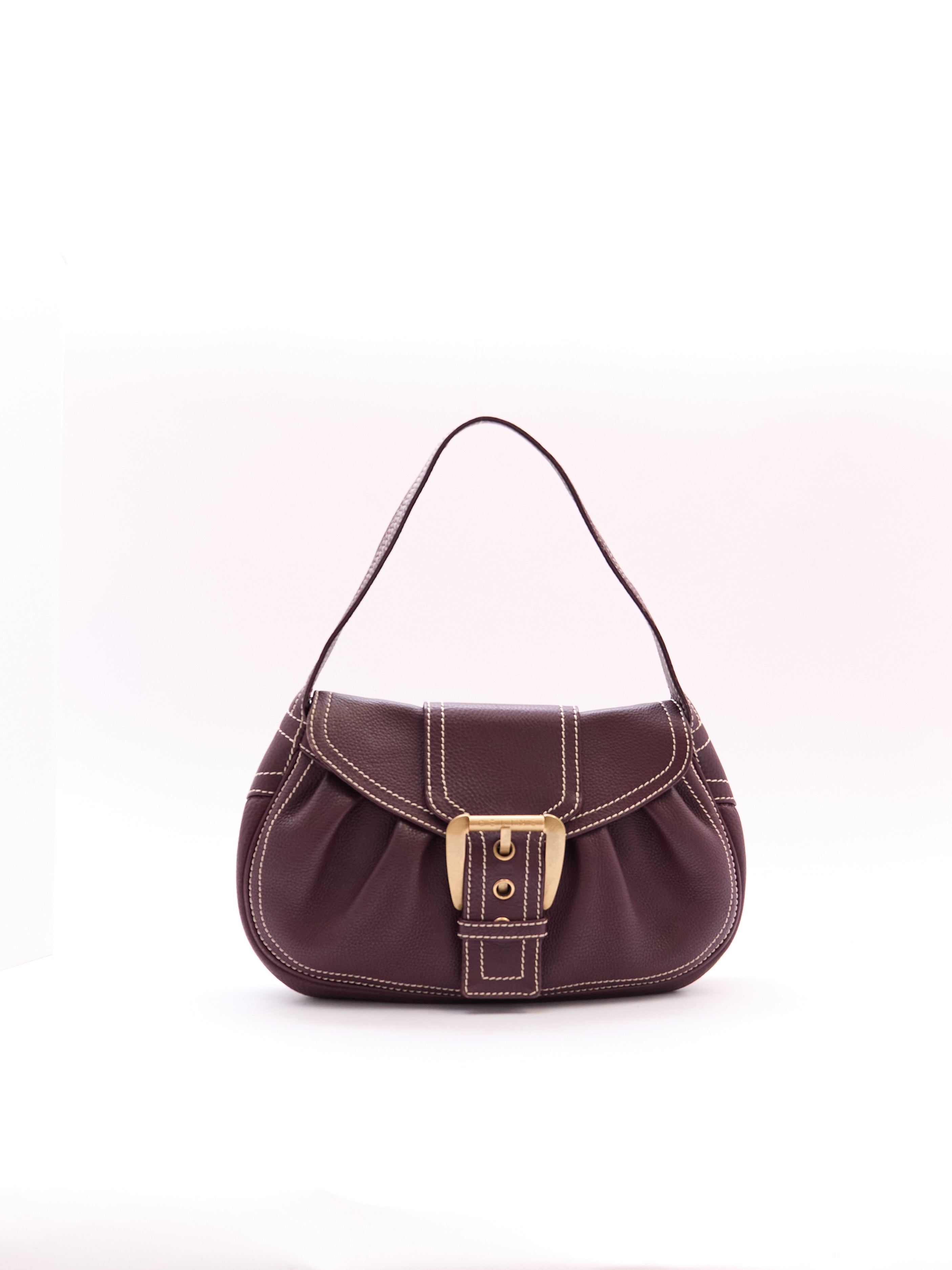 Celine Burgundy Buckle Leather Shoulder Bag
