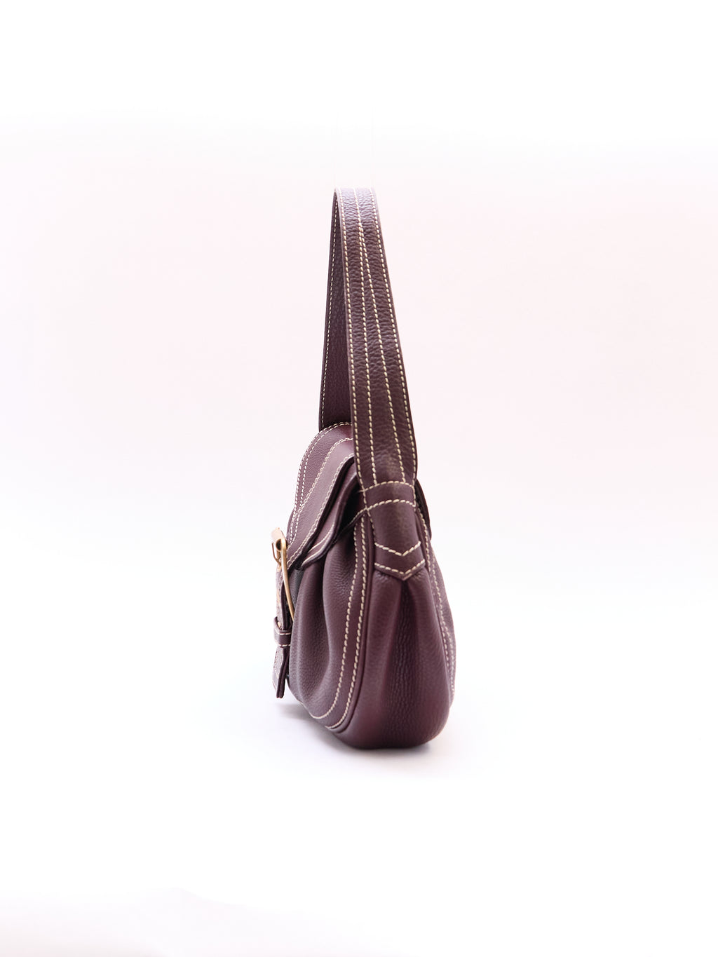 Celine Burgundy Buckle Leather Shoulder Bag