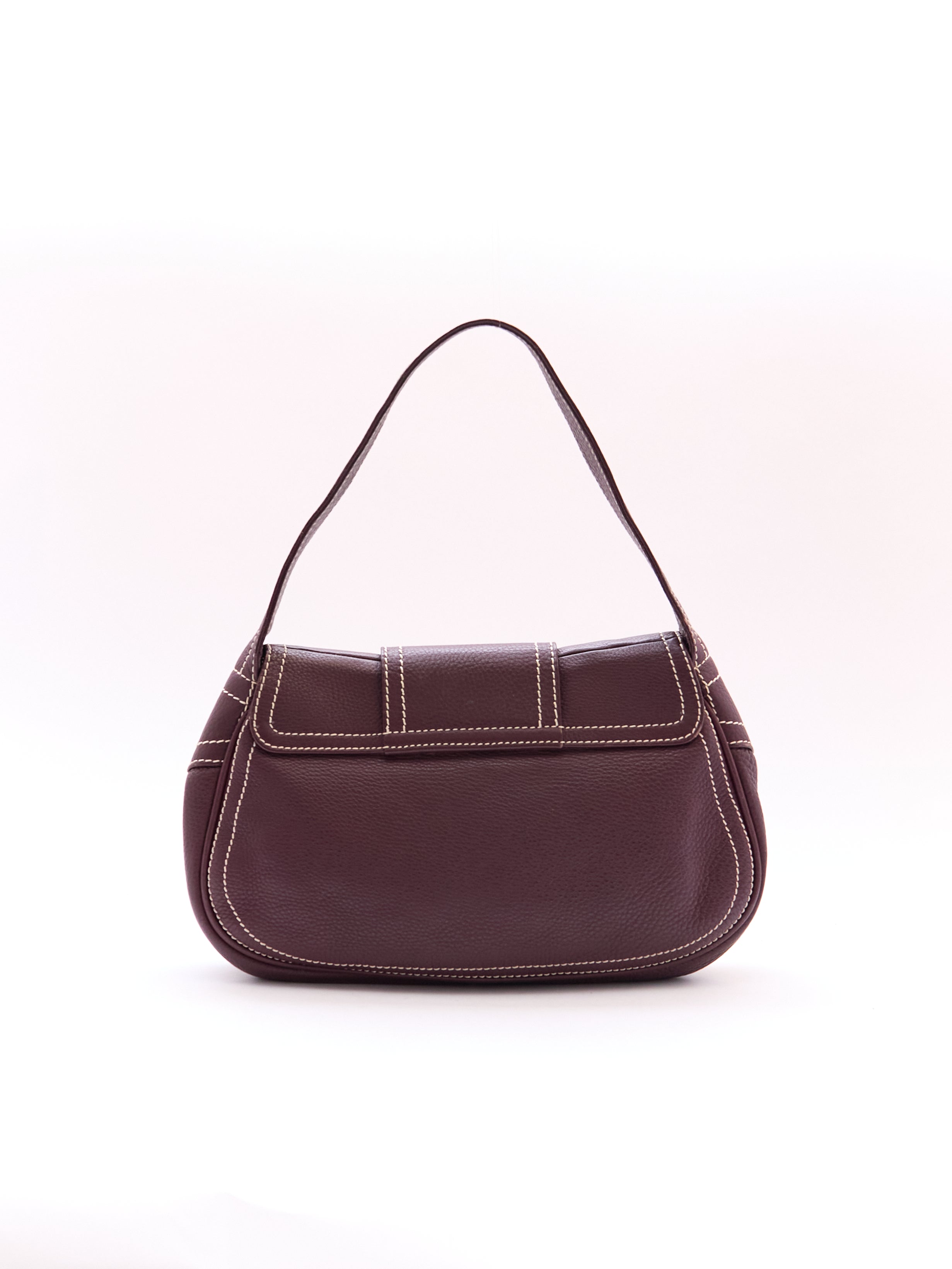 Celine Burgundy Buckle Leather Shoulder Bag
