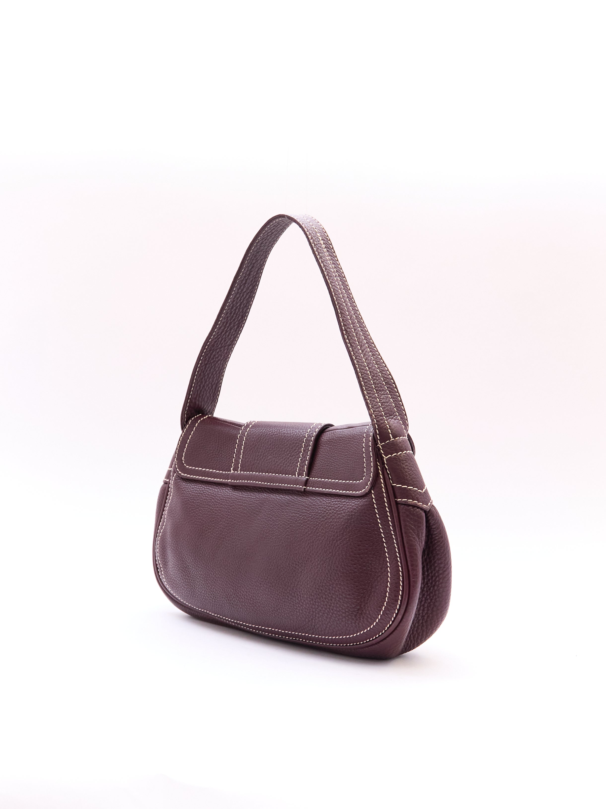 Celine Burgundy Buckle Leather Shoulder Bag