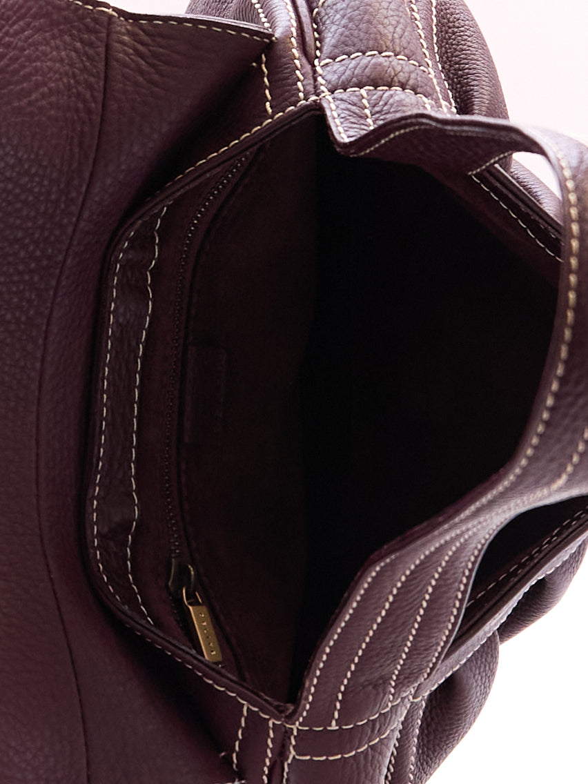 Celine Burgundy Buckle Leather Shoulder Bag