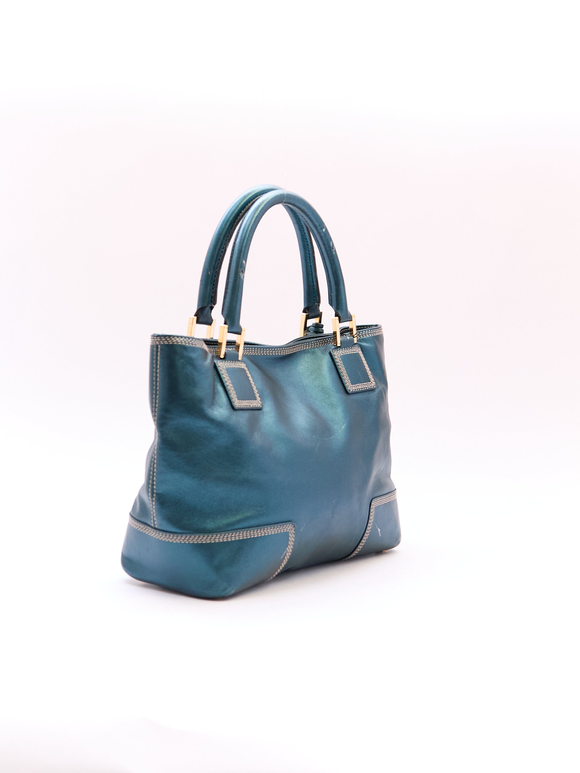 Loewe Blue Metallic Top Handle Bag