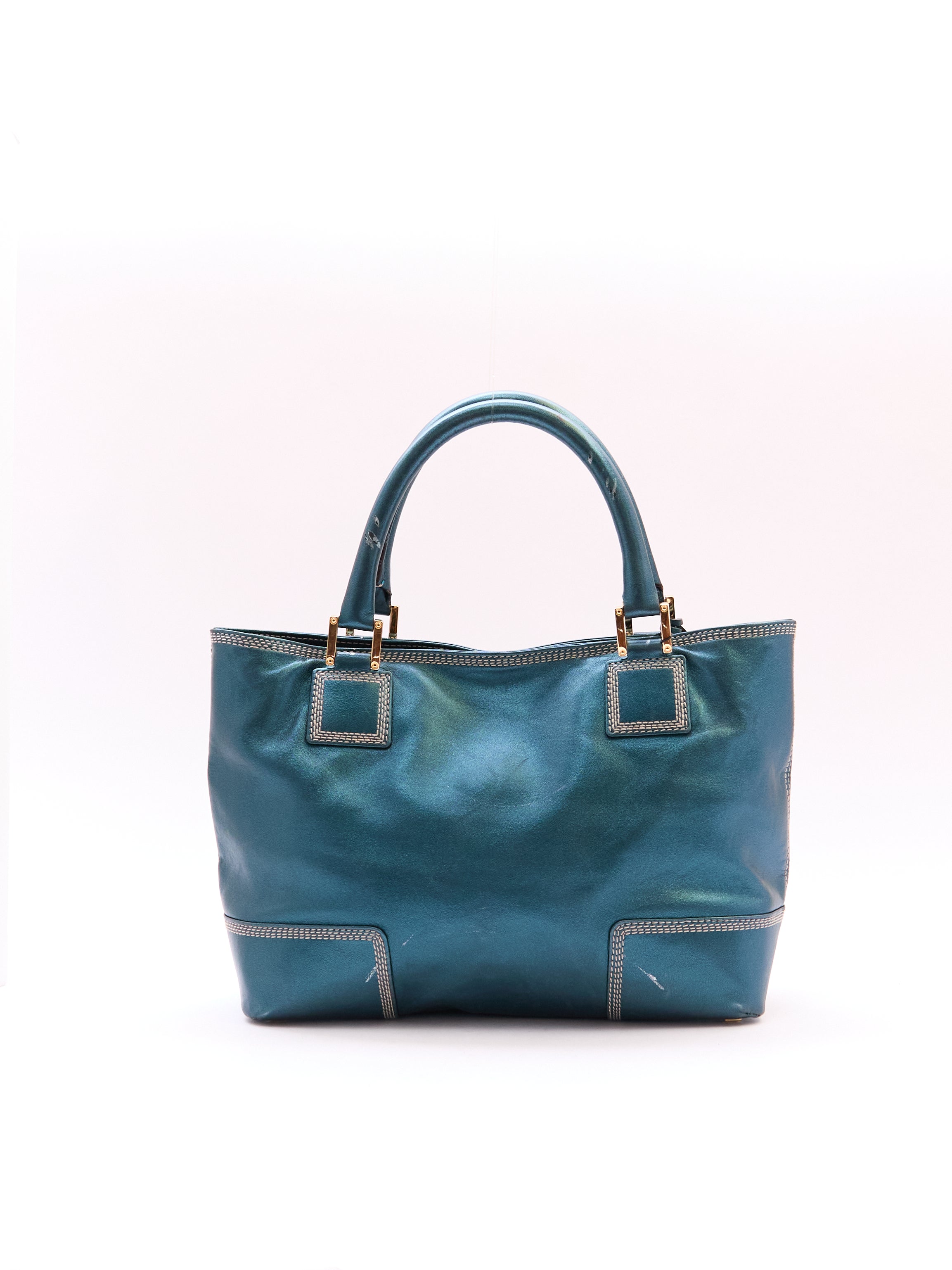 Loewe Blue Metallic Top Handle Bag